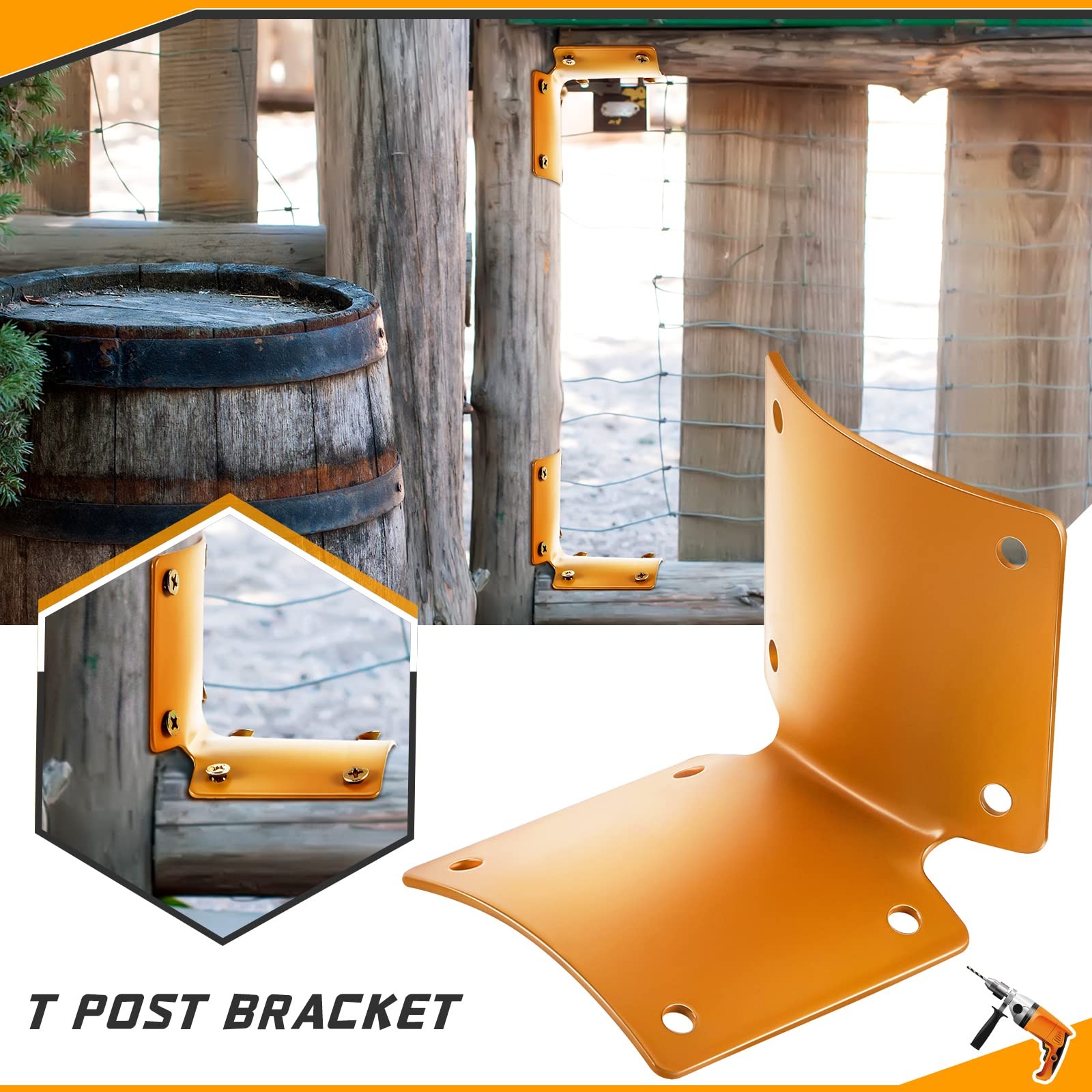20 Pcs Round Post Fence Brackets Metal L for Wood Fence Post Repair Round Rai…