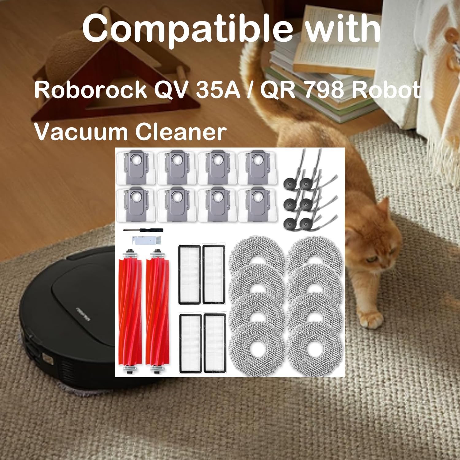 28Packs Accessories Kit Compatible with Roborock QV 35A QR 798 Robot Vacuum