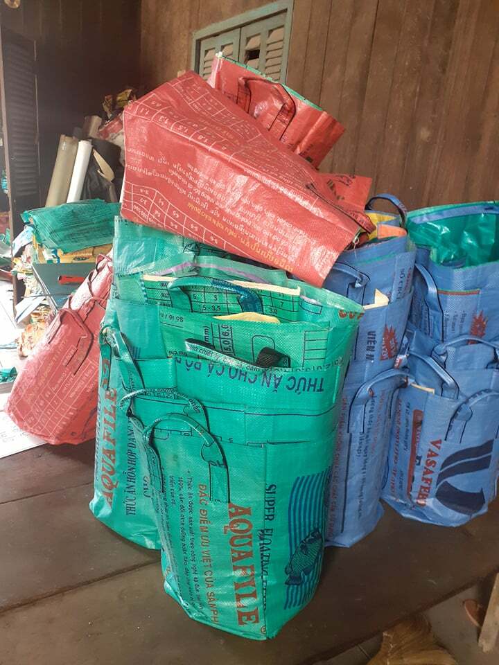 Recycled Laundry Basket made from Recycled Fish Feed Bags in Cambodia Fair Trade