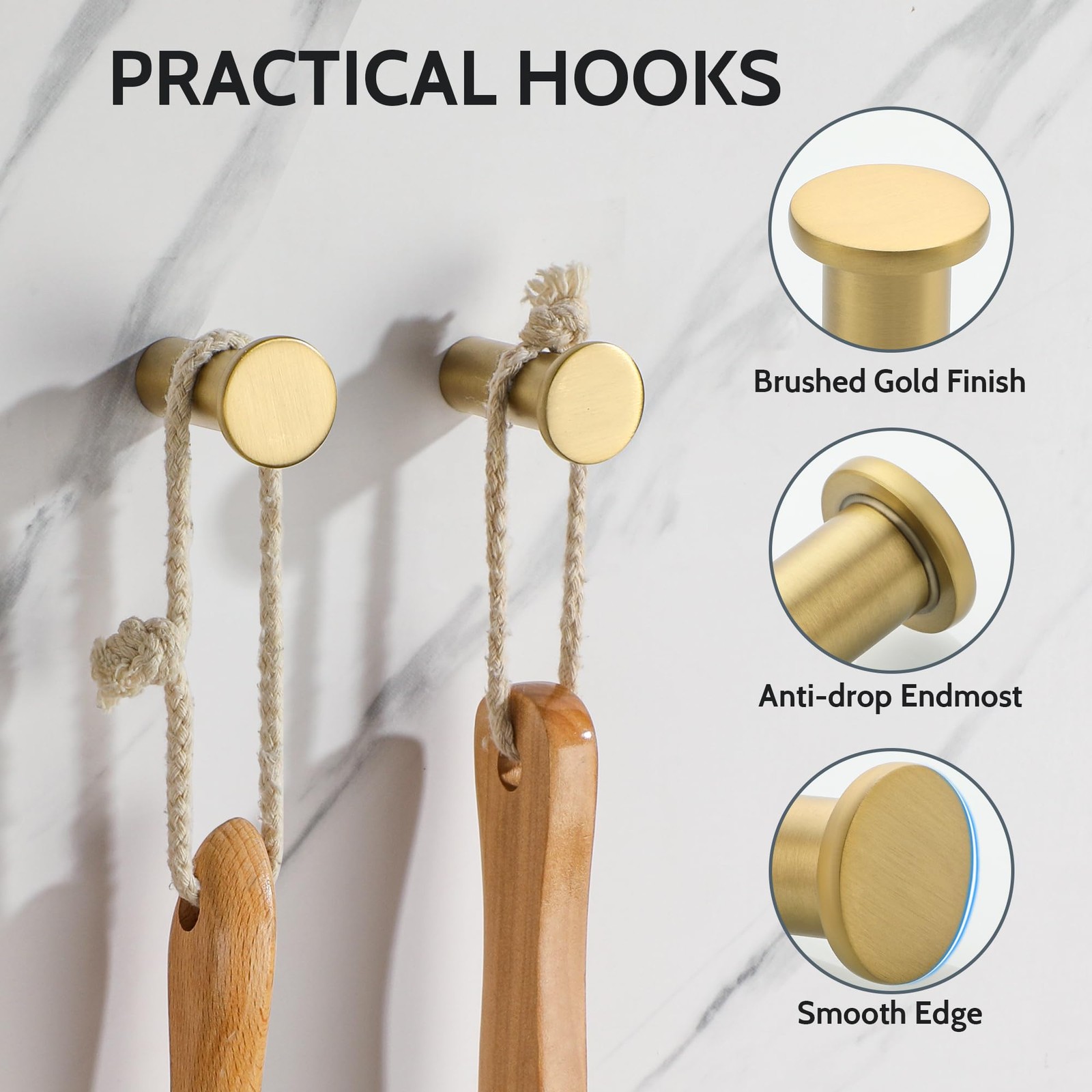 4 PCS Gold Coat Wall Towel Hooks SUS 304 Stainless Steel Heavy Duty Robe