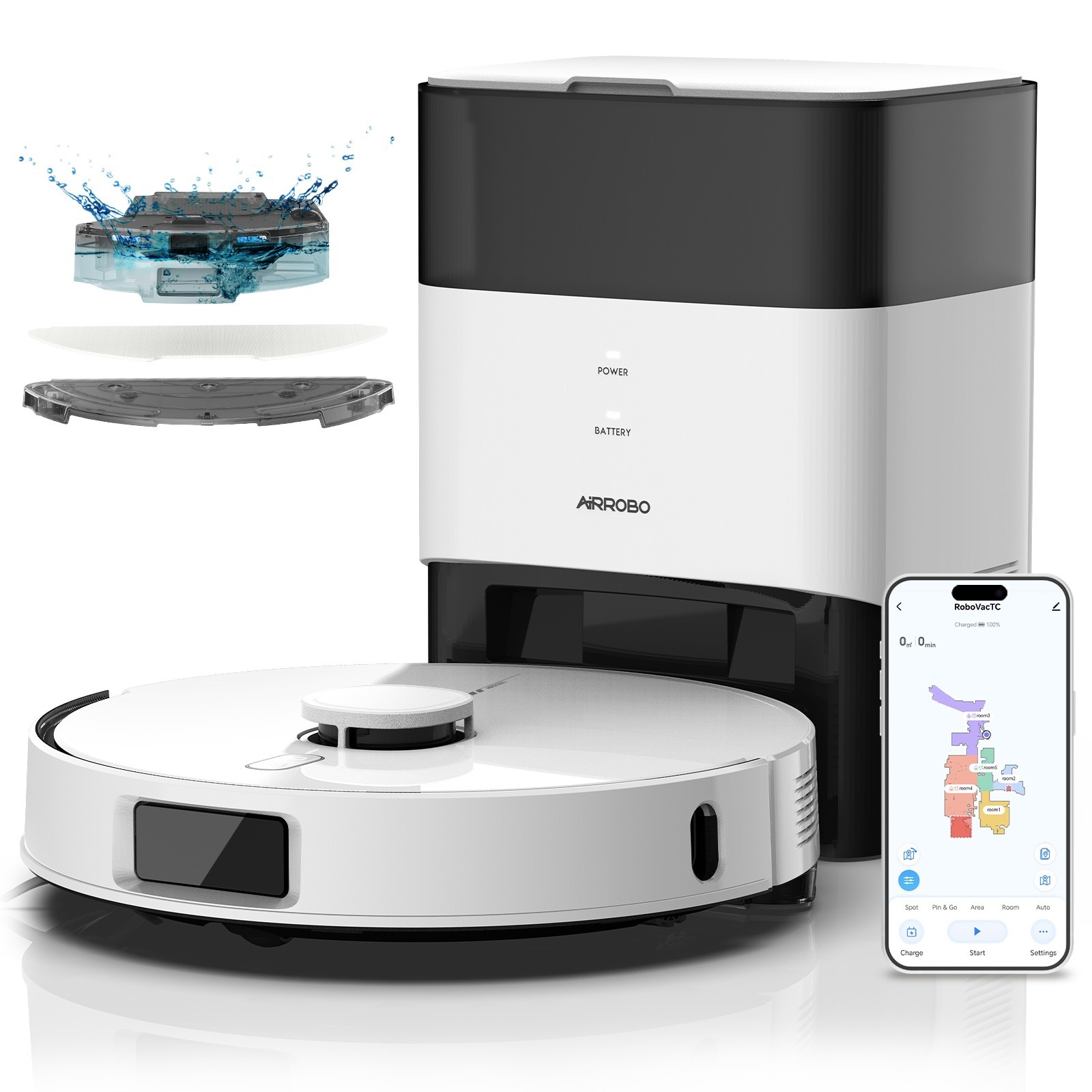 AIRROBO L60+ Self-Emptying Robotic Robot Vacuum and Mop Home Mapping 6000PA