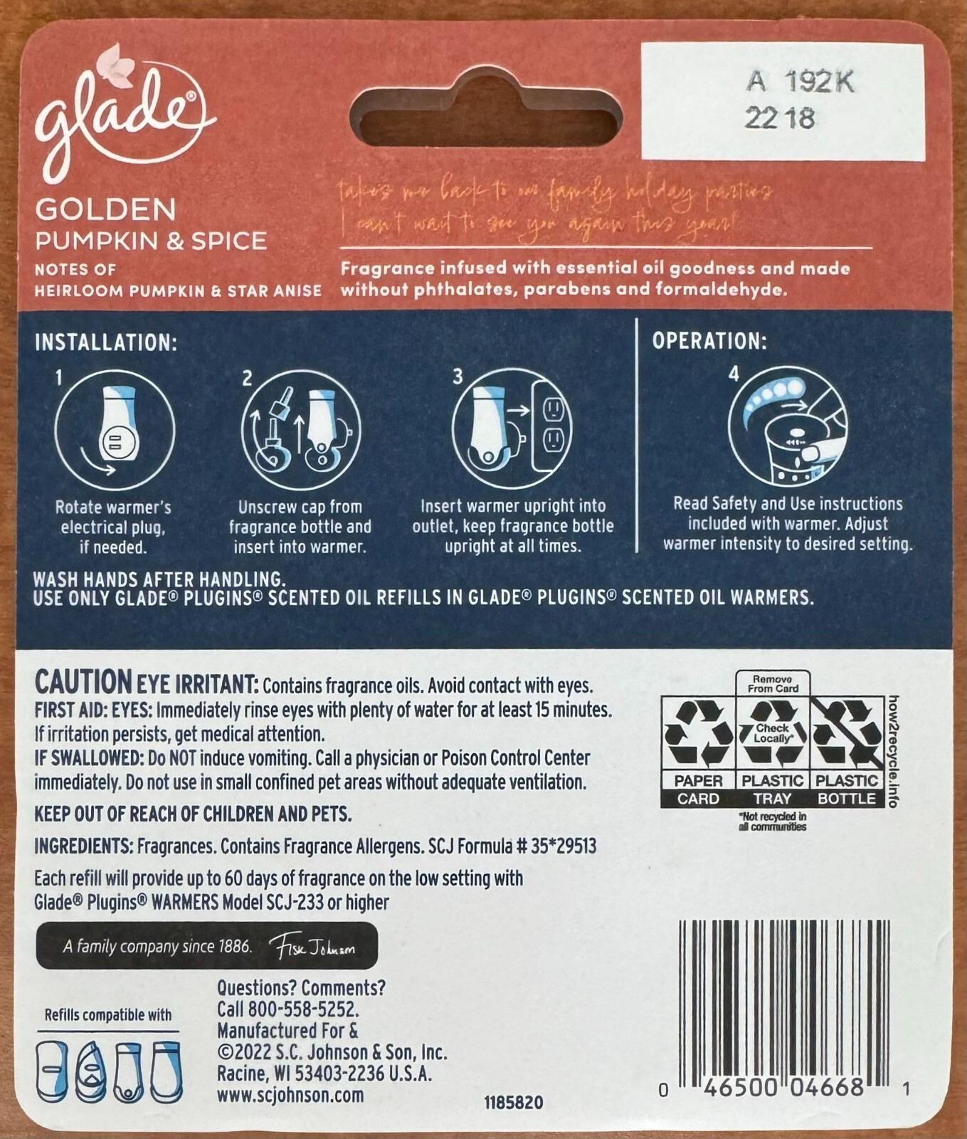 Glade Limited Ed Golden Pumpkin & Spice 5pk of 2 (10) Plugins Scented Oil Refill