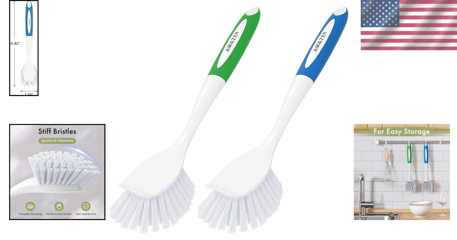 2-Pack Ergonomic Dish Brush Set with Stiff Bristles – Ideal for Kitchen & Bath