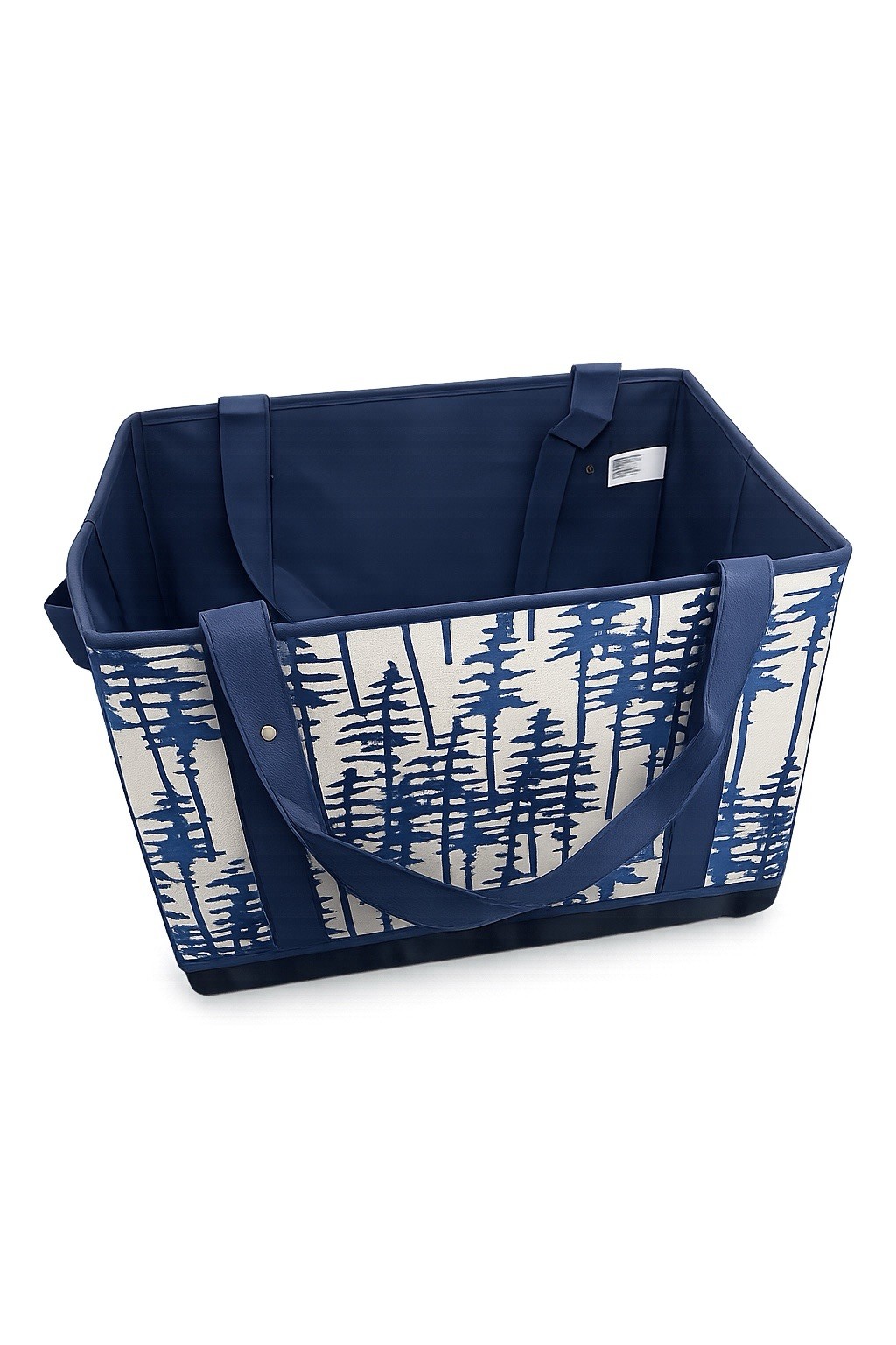 Blue/White Tree Pattern Fabric Storage Basket Bin w/ Handles, Rectangular