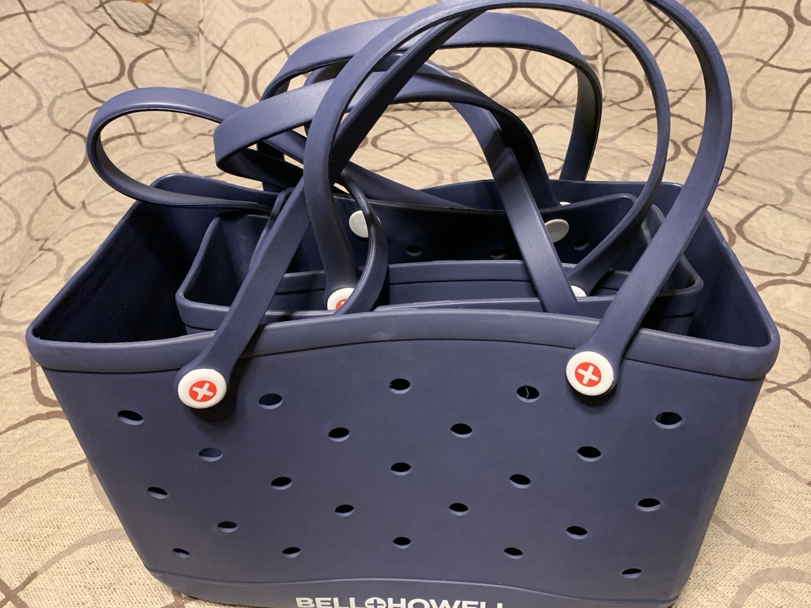 3 Piece Nestable Rubber Beach/Multi-Use Tote Bag Set (Deep Blueish Gray Color)