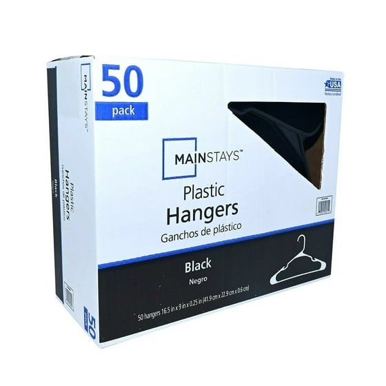 Plastic Clothes Hangers – 50 Pack, Lightweight & Durable – Everyday Use – Black