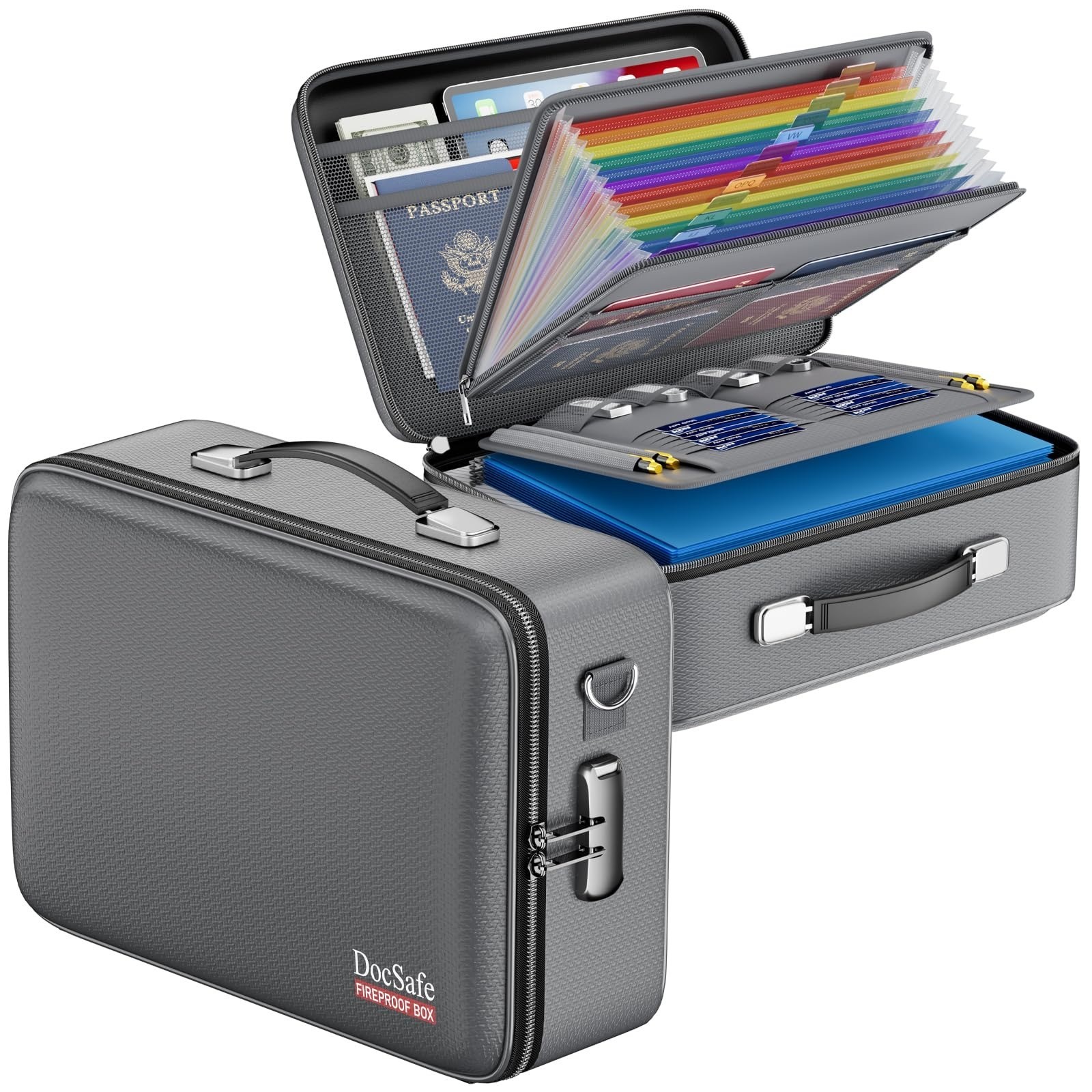 DocSafe Fireproof Document Box Locking File Organizer Black Hard Case