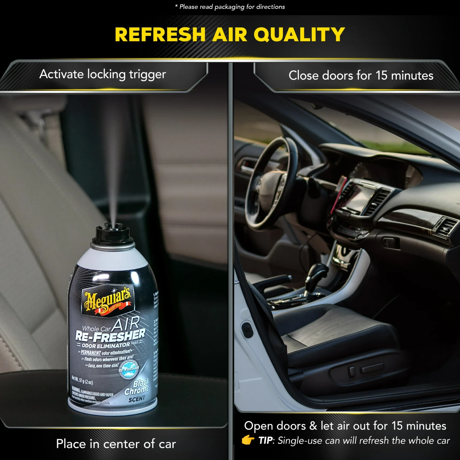 Meguiar’s G181302 Whole Car Air Re-fresher Odor Eliminator Mist, Black