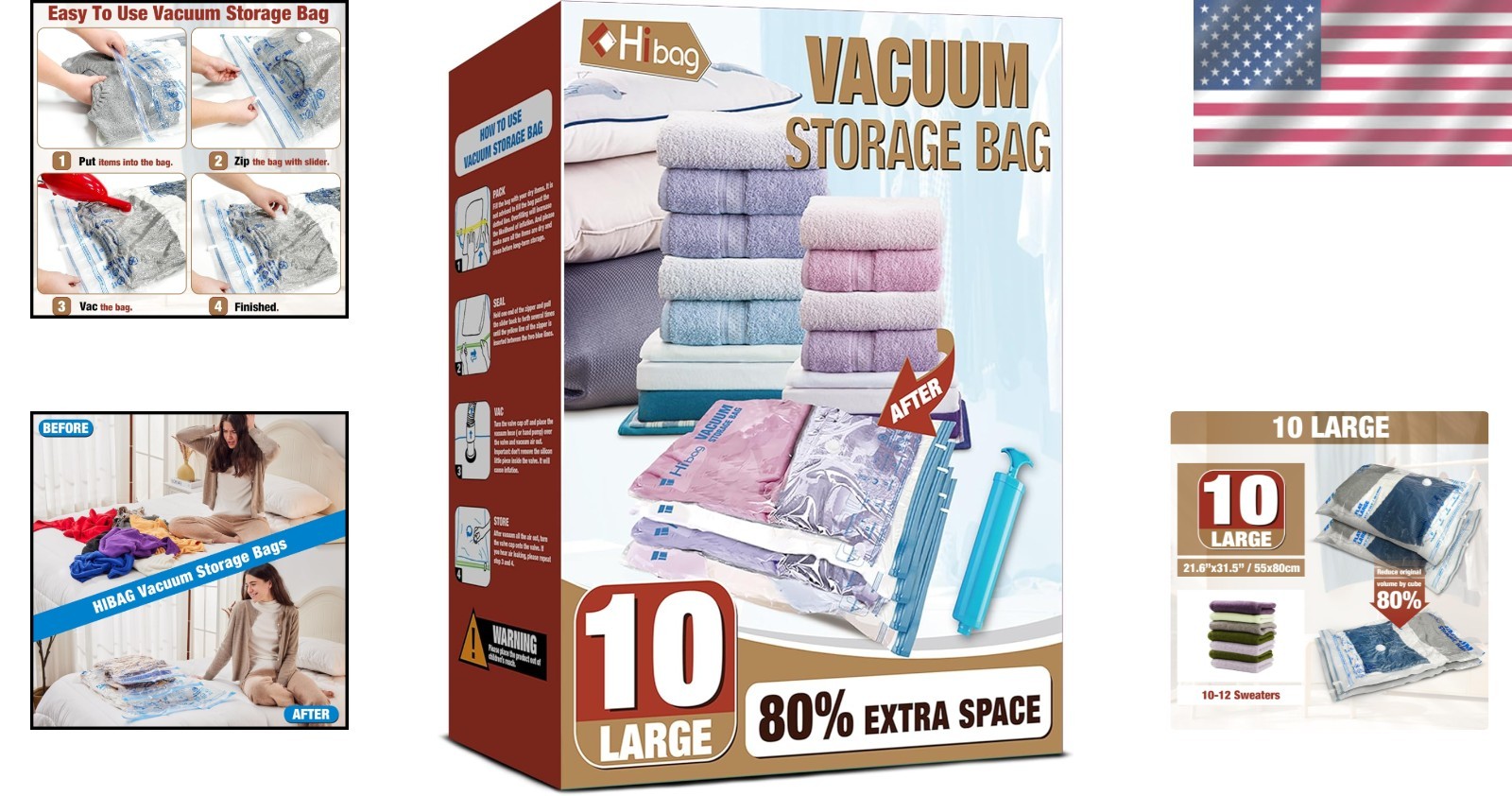 Effortless 10 Large Vacuum Storage Bags – Protect & Organize Clothes & More