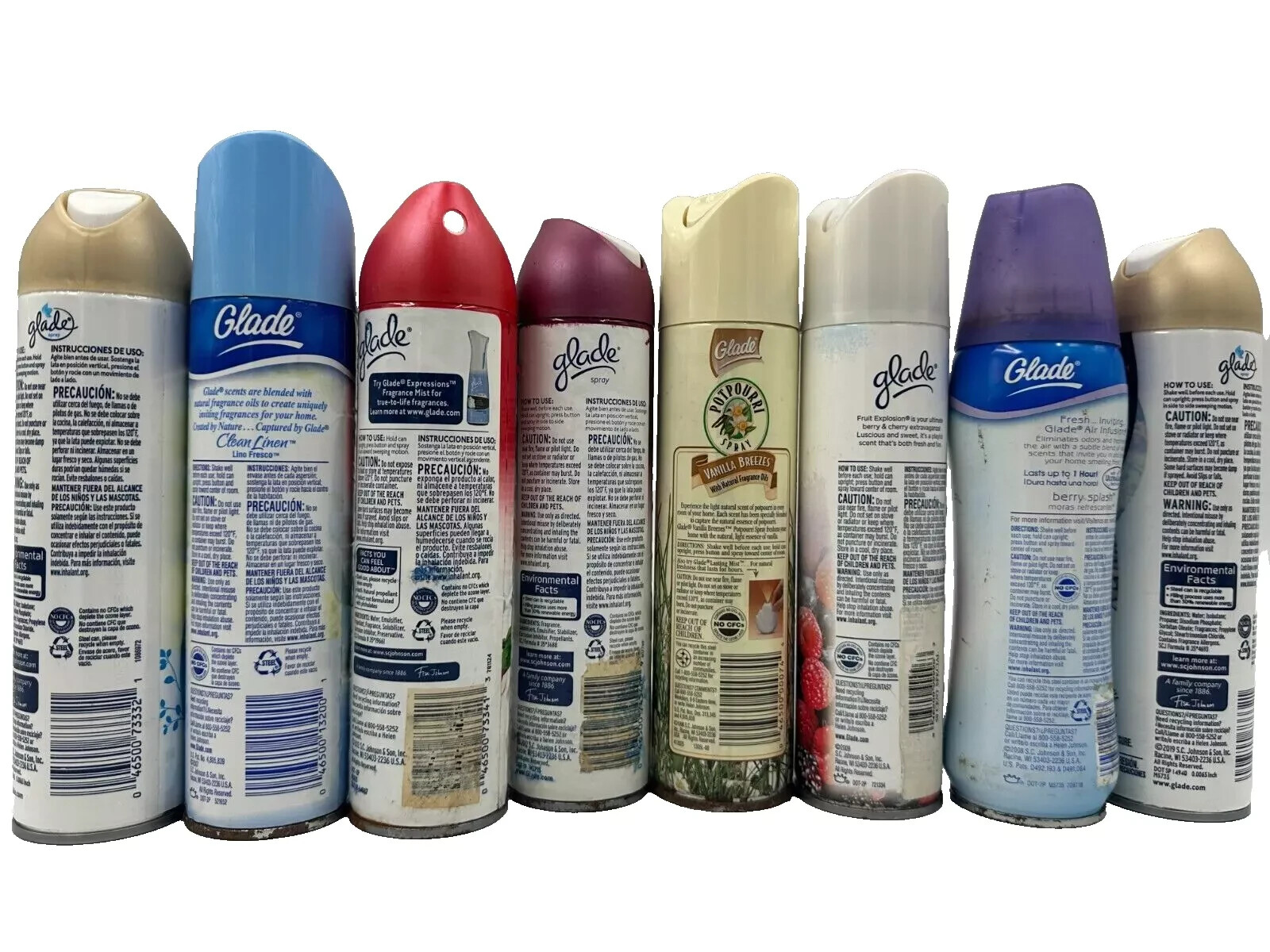 SC Johnson Glade LOT 13 Air Fresheners Spray Cans Berry Batik Joy Linen Lily
