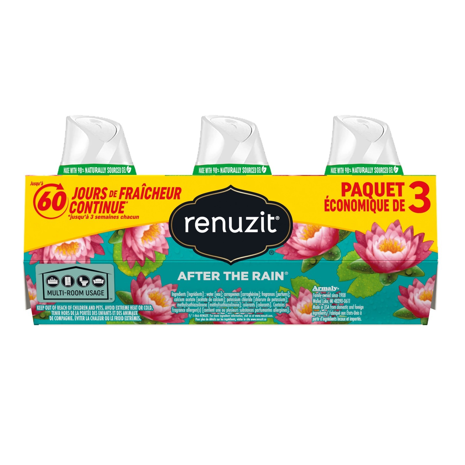 3 Pack Renuzit Solid Gel Cone Adjustable Air Freshener After the Rain 7 oz