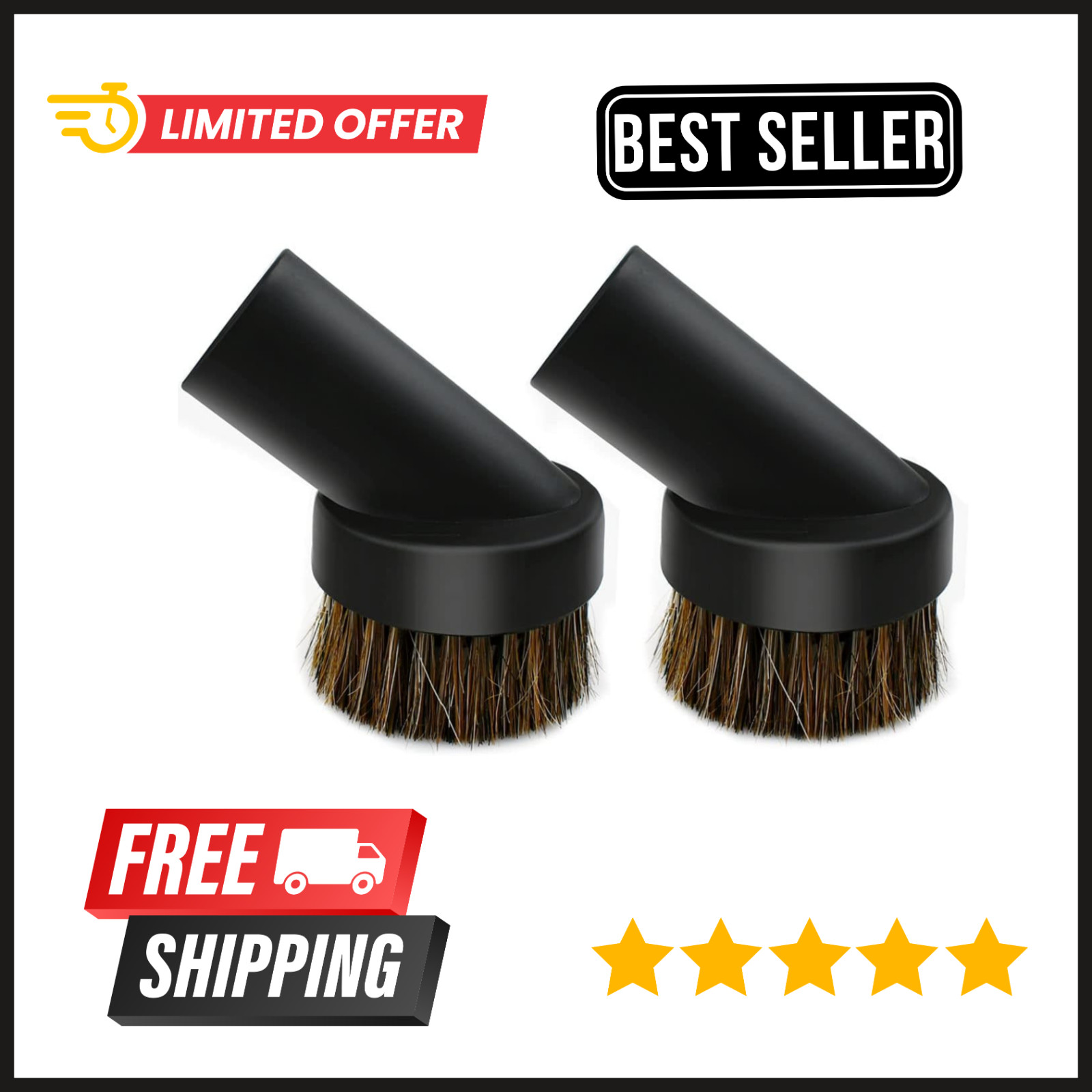 2 Pack 1.25″ Round Dust Brush Horse Hair for Vacuum Cleaner Attachments