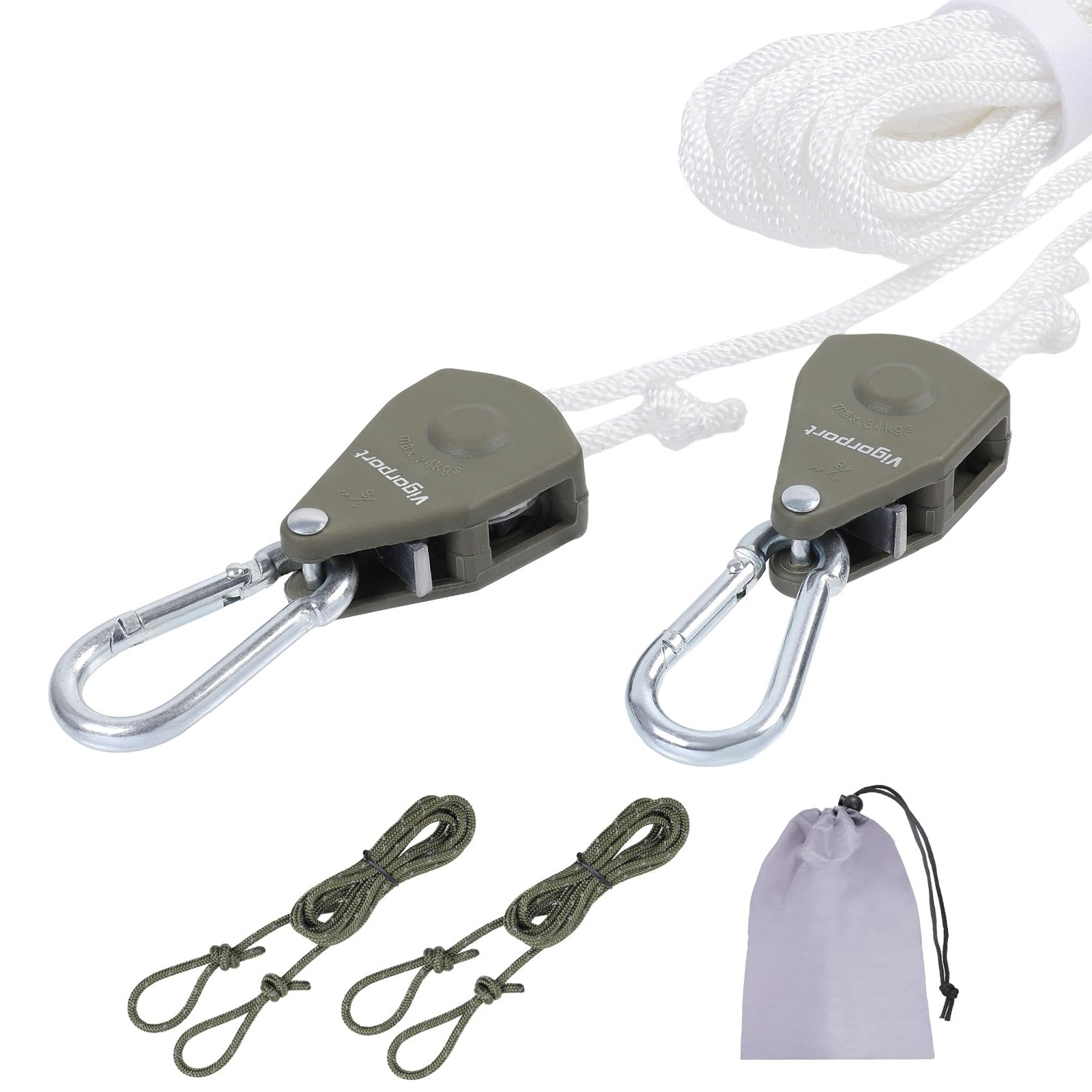 Vigorport Retractable Travel Clothesline, 19Ft Rope-1/8” Pulley, White