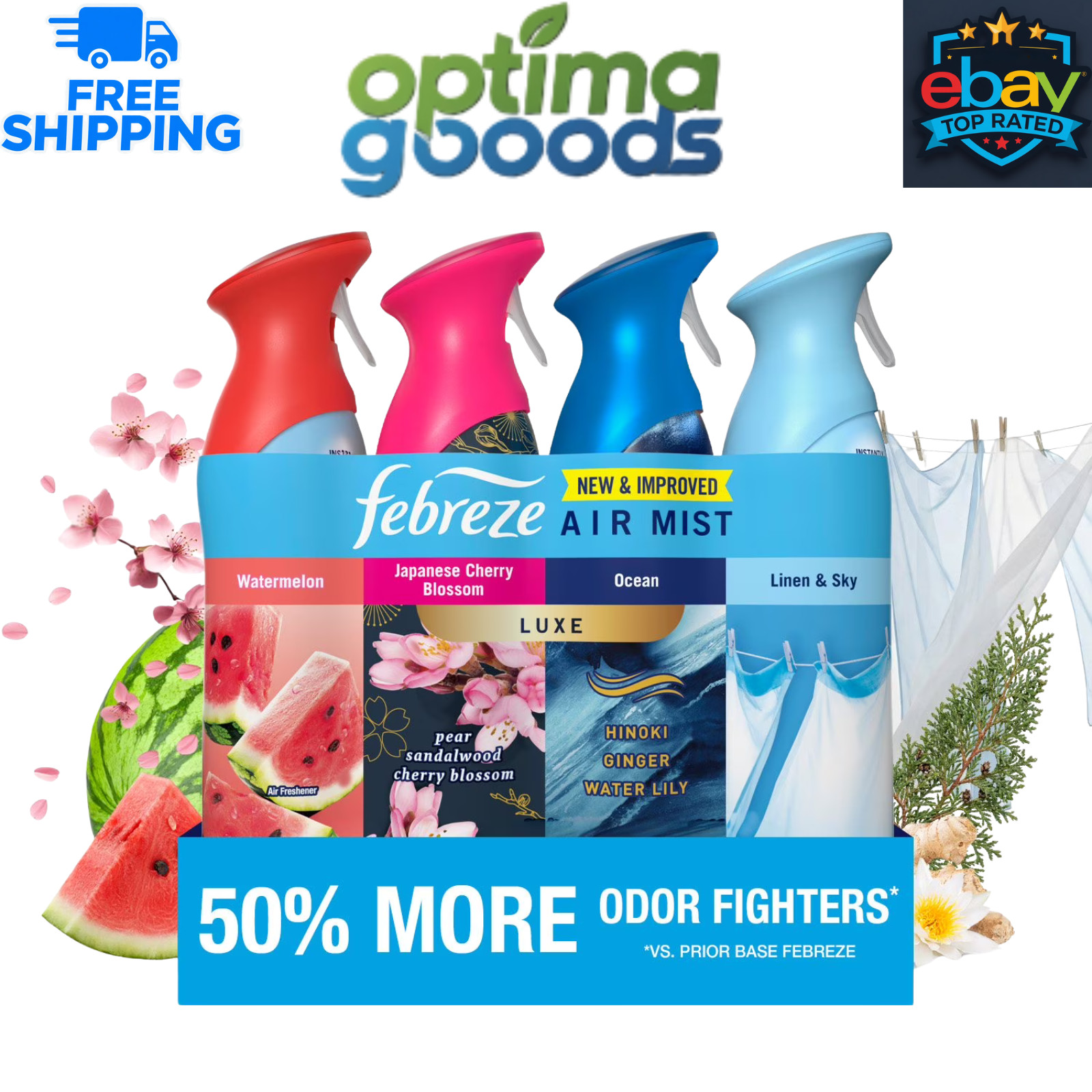 Febreze Air Mist Air Freshener Spray Mixed Scents 4 Pack 32.4 oz Odor Eliminator