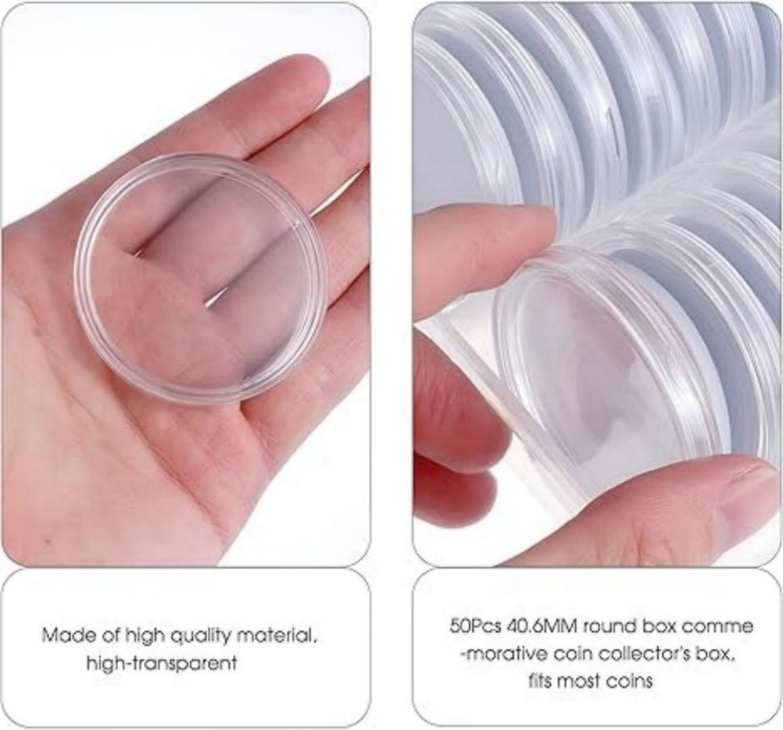 50pack 40mm Coin Capsules For 1oz Silver Bullion w/Box+7 Sizes Sponge Gaskets US