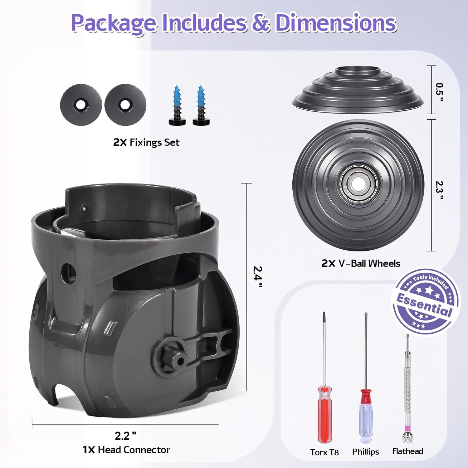 Torque Cleaner Head Connector+V-Ball Wheel Kit for Dyson Outsize V15 V11 V10