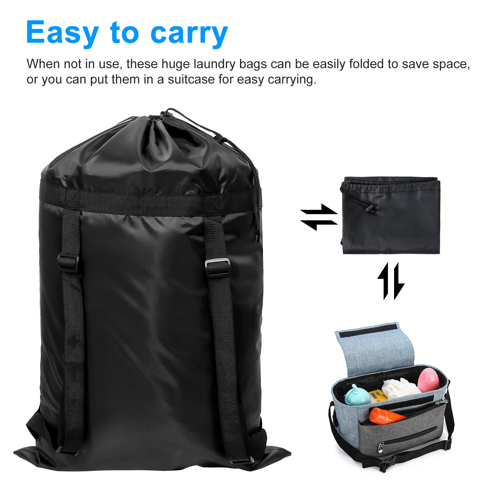 2 Pcs Extra Large Laundry Bag Backpack Heavy Duty Washing Clothes Drawstring
