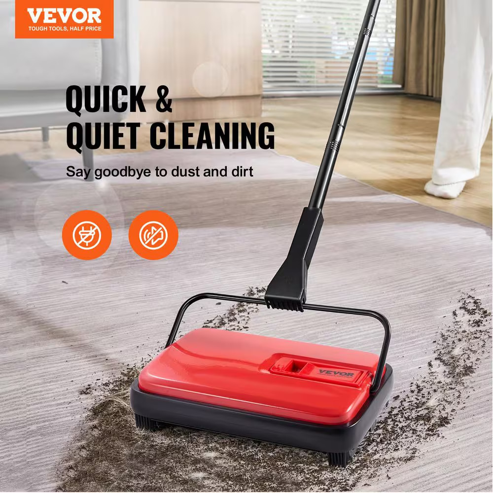 Carpet Sweeper Manual, Floor Sweeper with 300 Ml Dustbin Capacity Easy to Empty,