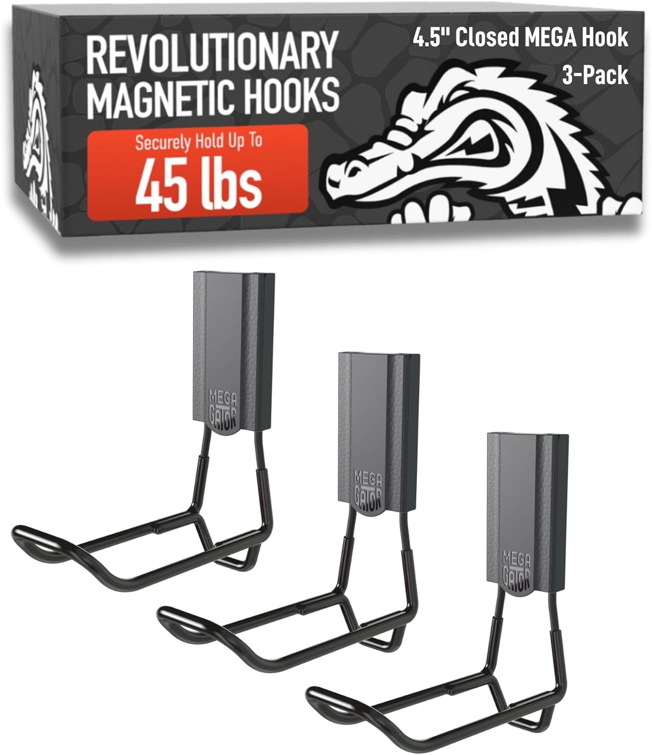 MEGA 4.5 in Closed Hooks, 45 Lb Heavy Duty Magnetic Hooks for Steel Surfaces, Pa