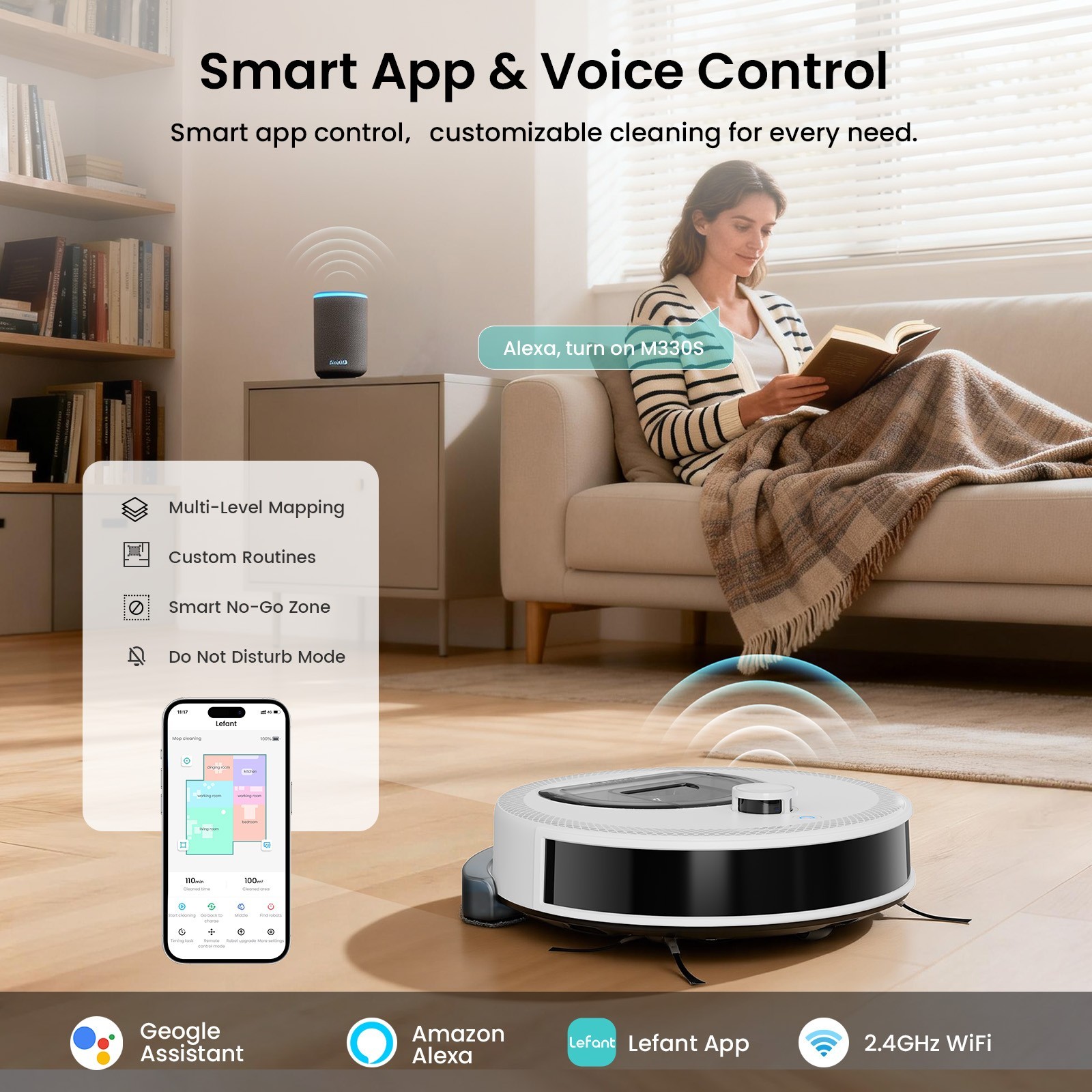 Lefant M330S LiDAR Navigation Robot Vacuum and Mop 450ml Visible Dustbin White