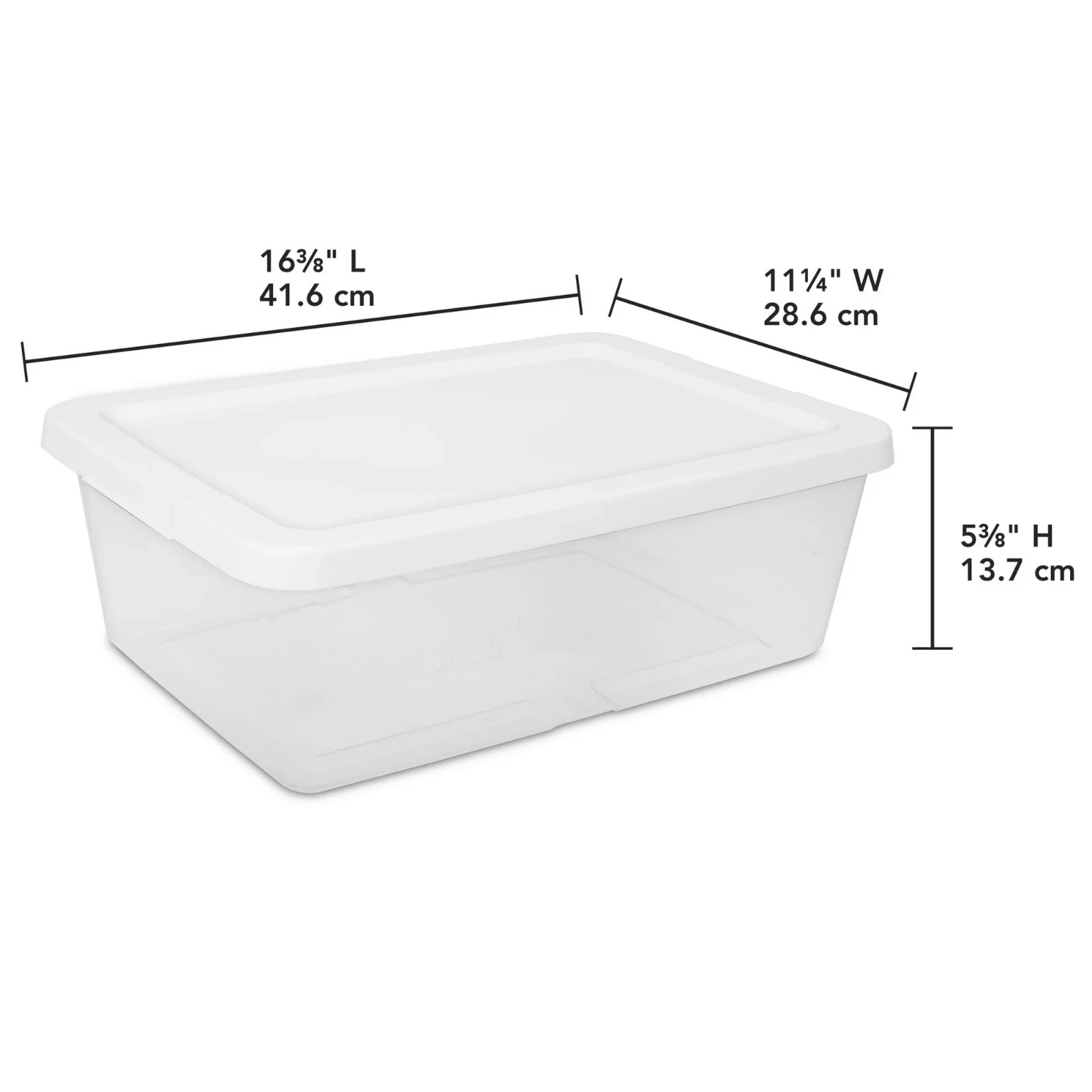 (4) 12 Quart Storage Boxes, Clear Plastic Storage Bin with Snap-On Lid, White