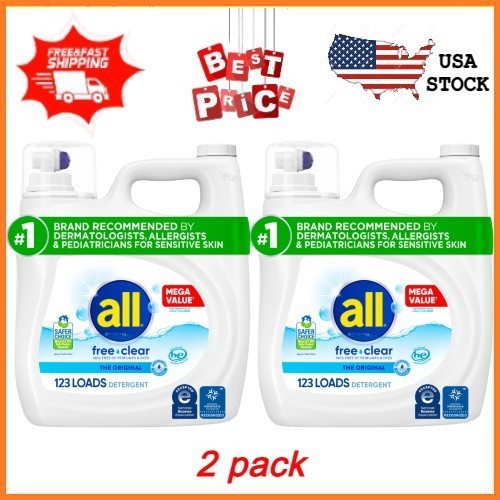 NEW 2 pack all Free Clear Liquid Laundry Detergent 154 oz 123 Loads FREESHIPPING
