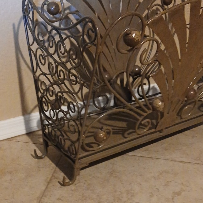 vintage firelog Rack Brown Scrollwork Art Nouveau