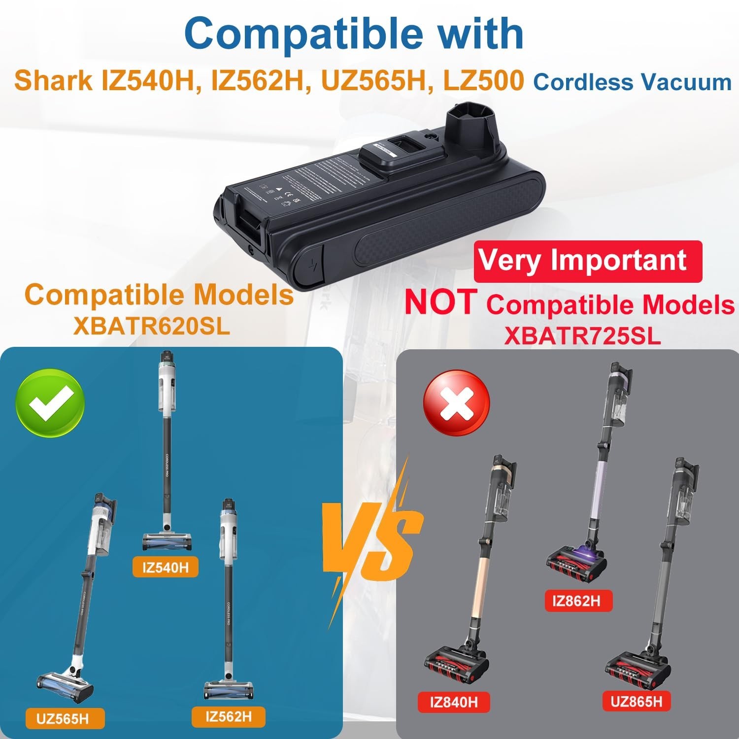 Replacement Battery for Shark Cordless Vacuum IZ540H IZ562H UZ565H LZ500 3000mAh