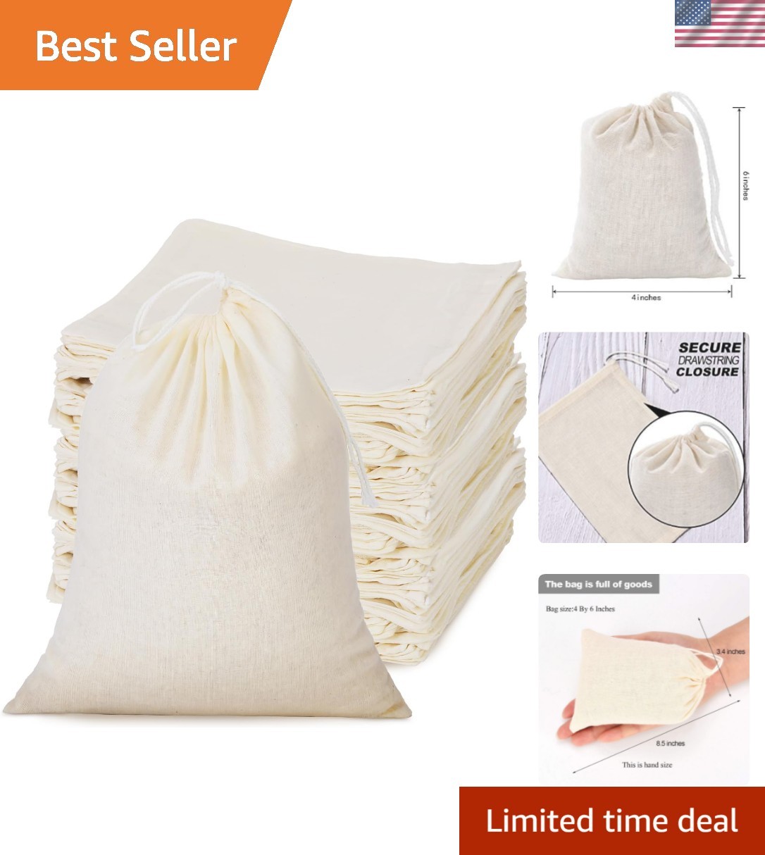 50 Pieces 4 x 6 Inches Muslin Cotton Drawstring Bags Canvas Linen Sachet Bag …