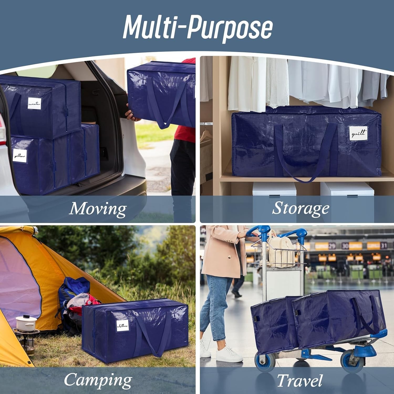 Water Resistant 6 Pack Extra Thick Moving Bags with Comfort Handles for Easy Use