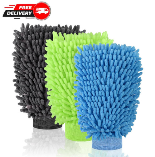 3 Pack Microfiber Car Wash Gloves Highly Absorbent Scratch Free Wash Mitts