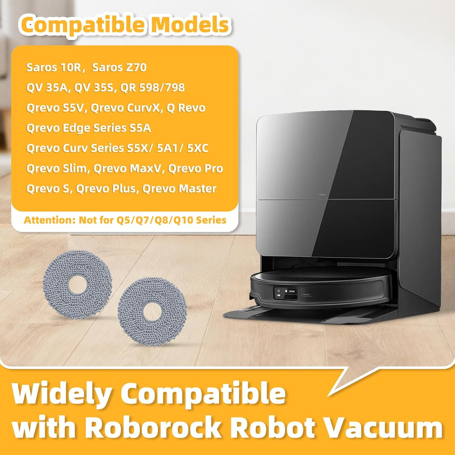 8 Pack Mop Pads for Roborock QV 35A Saros 10R Q Revo Qrevo Pro