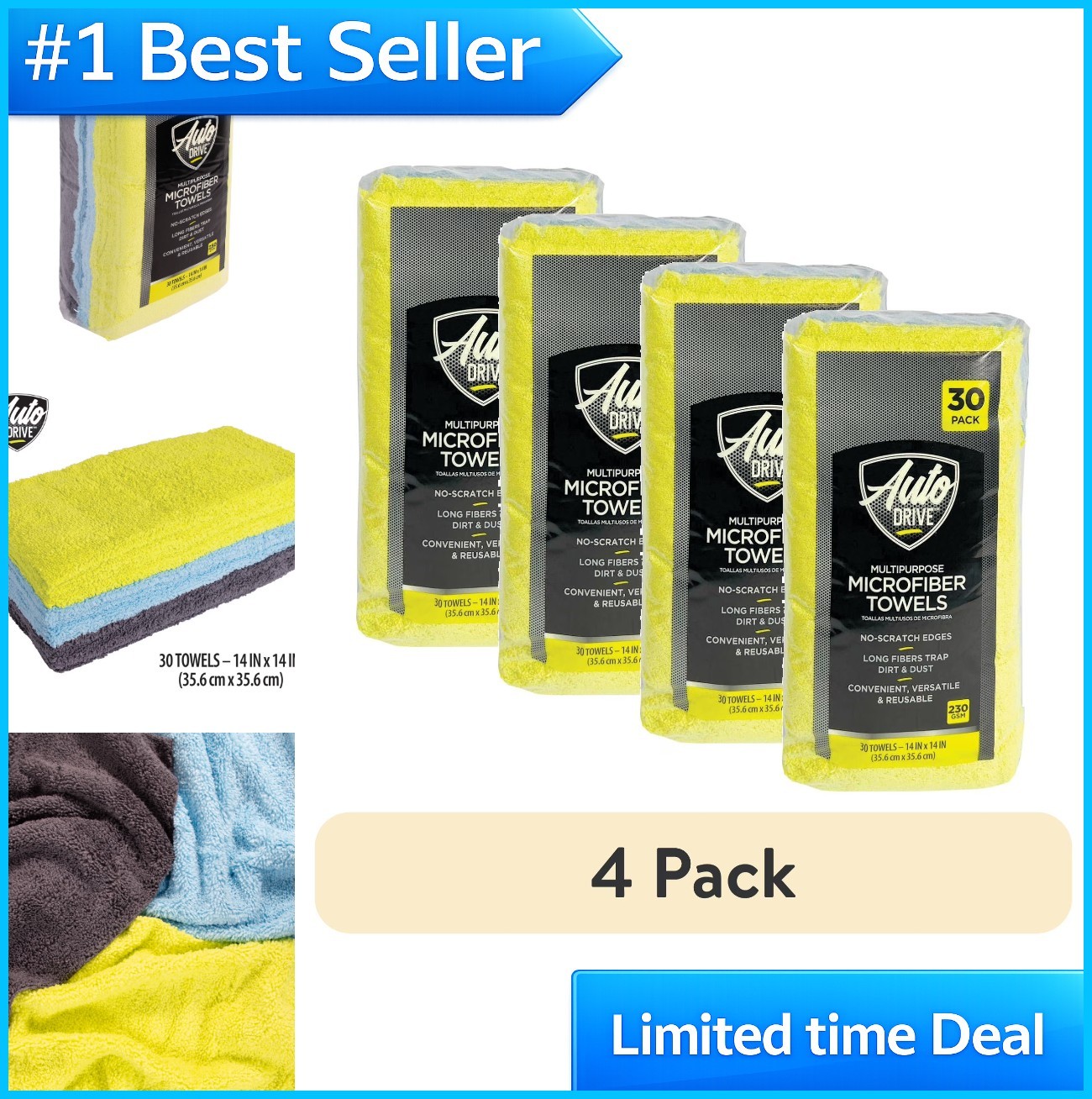 Microfiber Towels 14×14 Inch 30 Pack Multipurpose Car Detailing Cleaning Cloths