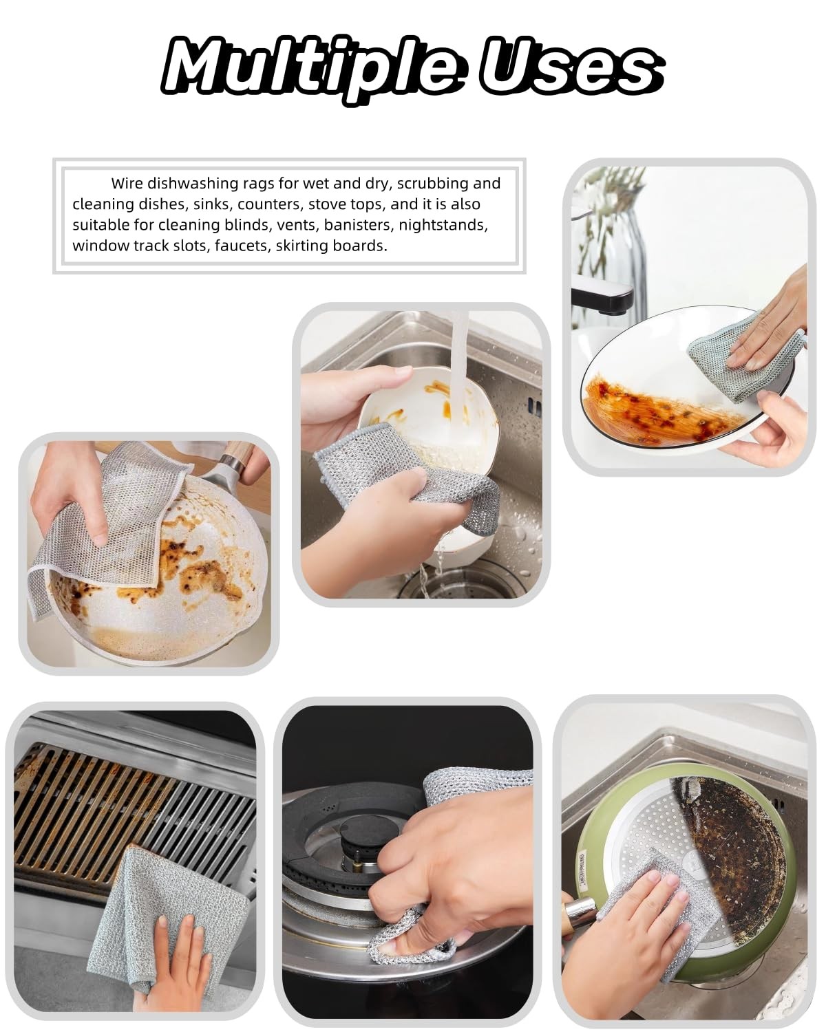 Stainless Steel Scrubber and Cleaning Rags – Non Scratch Wire Dishcloth for W