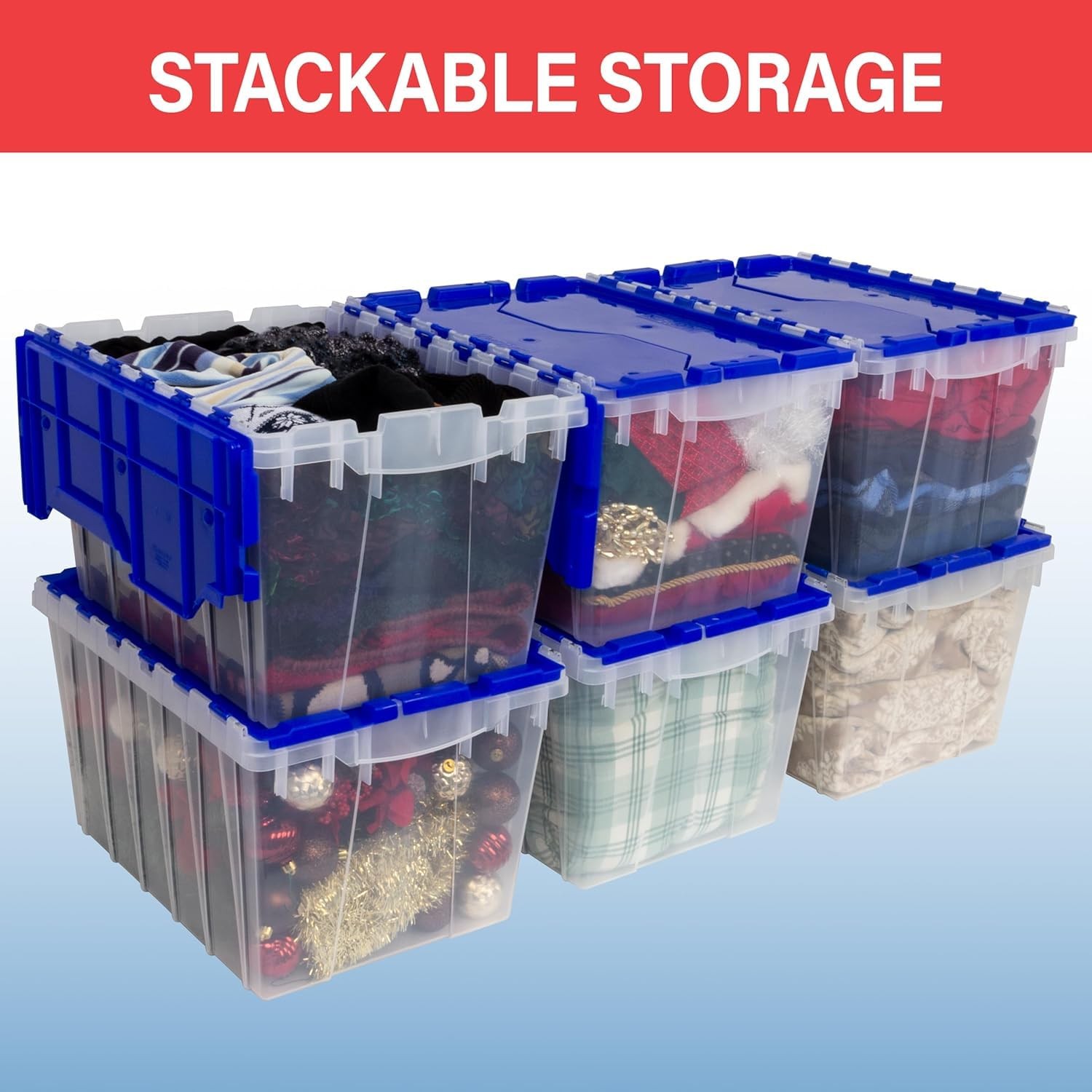 Akro~Mils 12 Gal Stackable Plastic Storage Tote Box with Lid, Black/Yellow