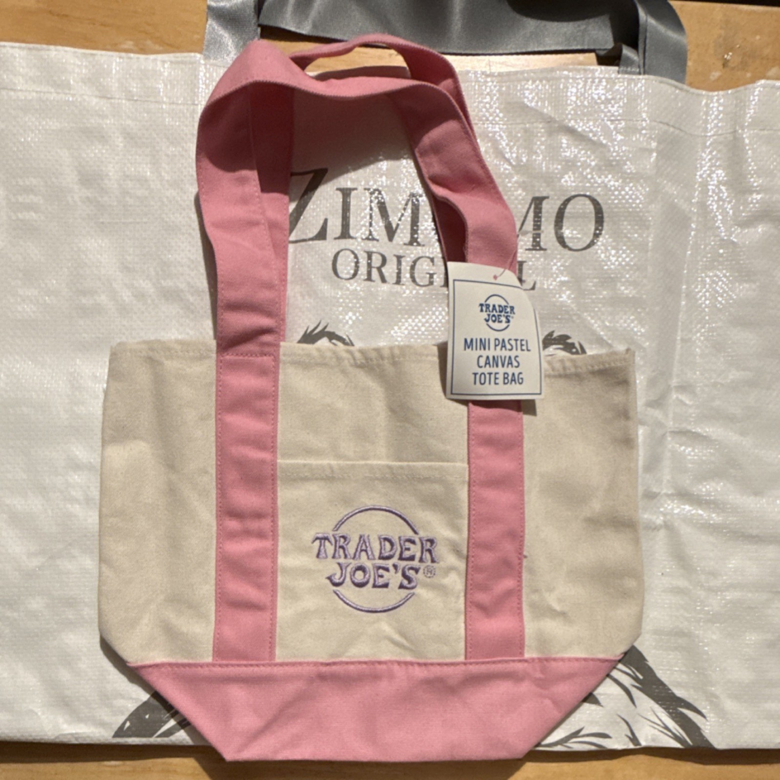 Trader Joe’s Mini Pastel Canvas Tote Bag Tote Pink/Beige Cotton-Polyester