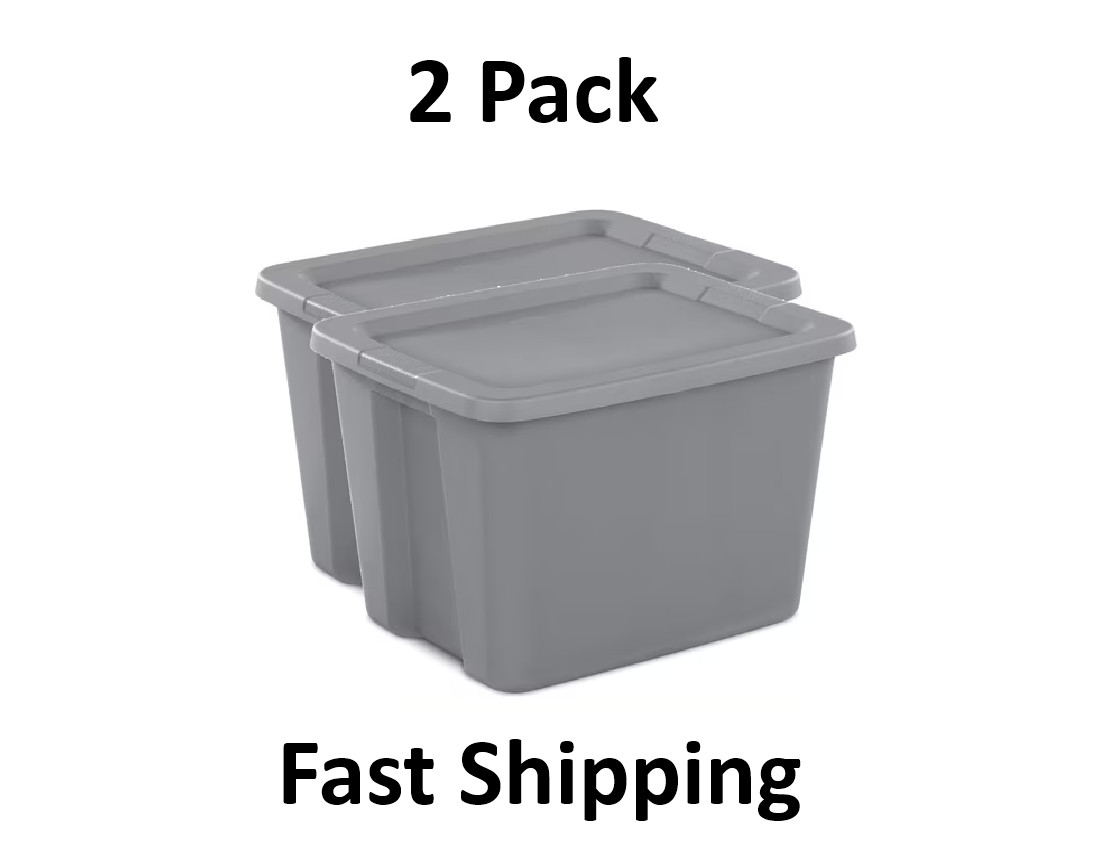 (2 pack) Large Storage Bin, 18 Gallon Plastic Storage Container with Snap-On Lid