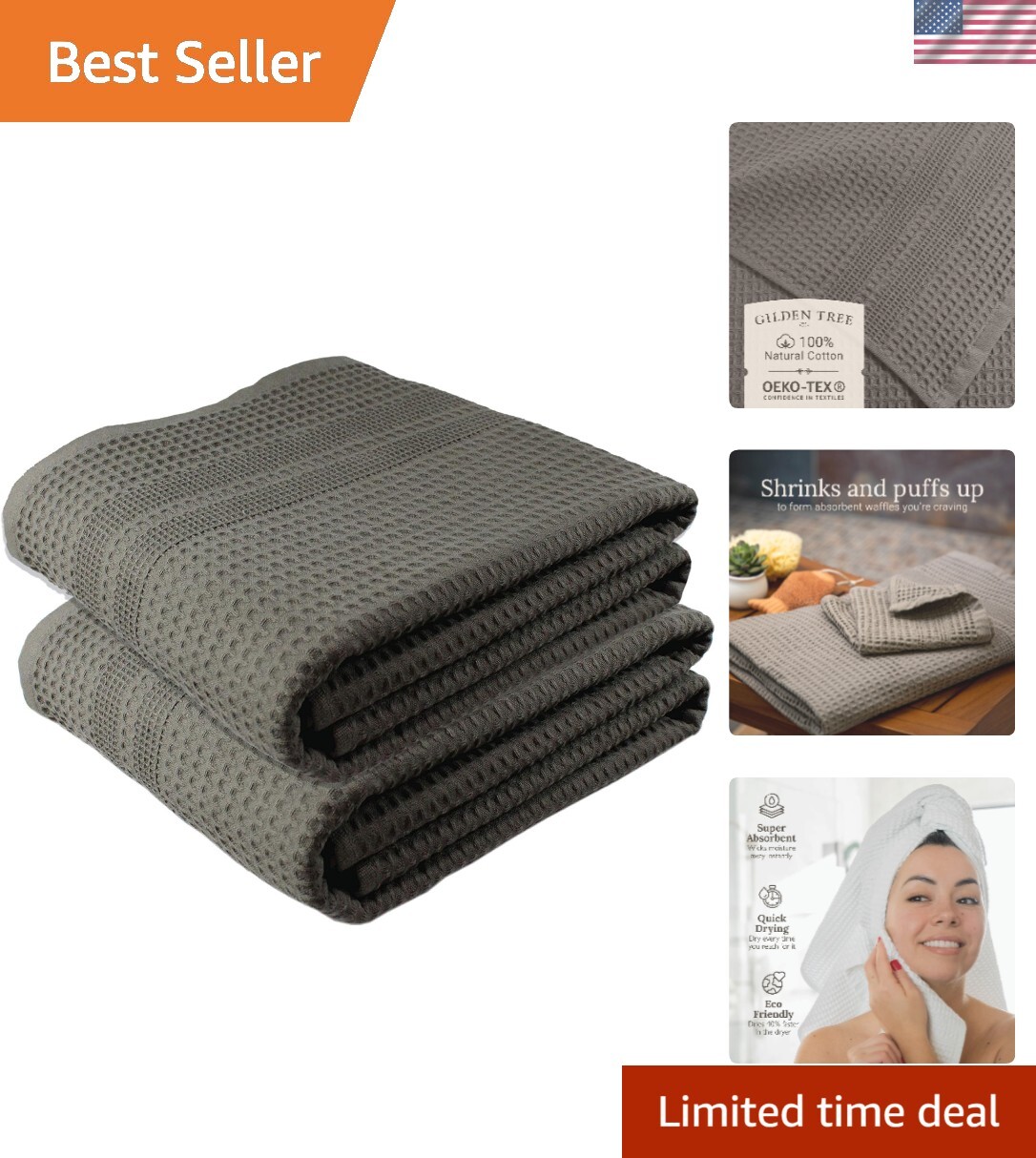 Waffle Towels Quick Dry Lint Free Thin, 2 Pack Bath Sheets 40×80 Oversized Ex…
