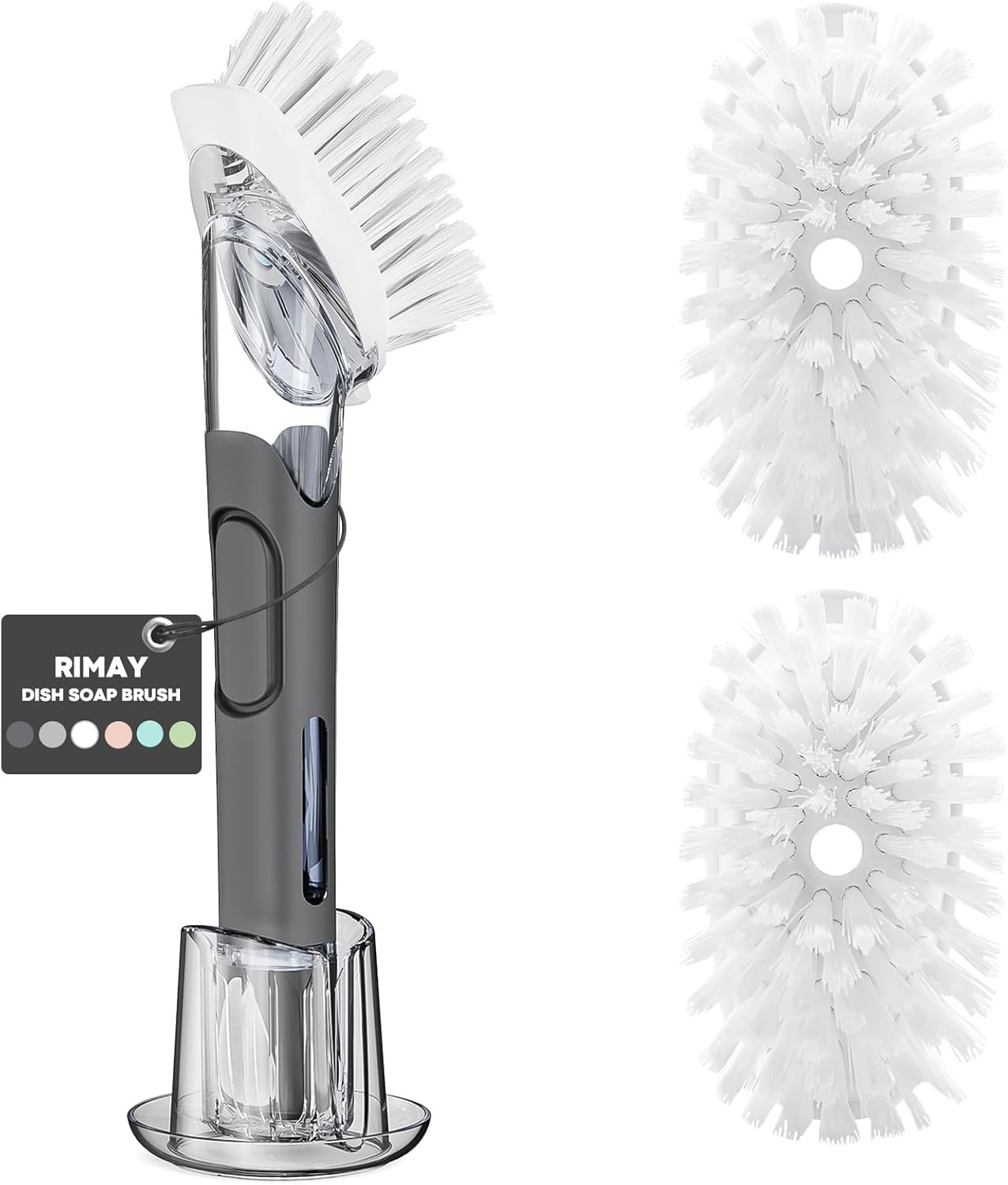 Soap Dispensing Replacement Dish Brush Storage Set with 2 PCS Brush Refills &…