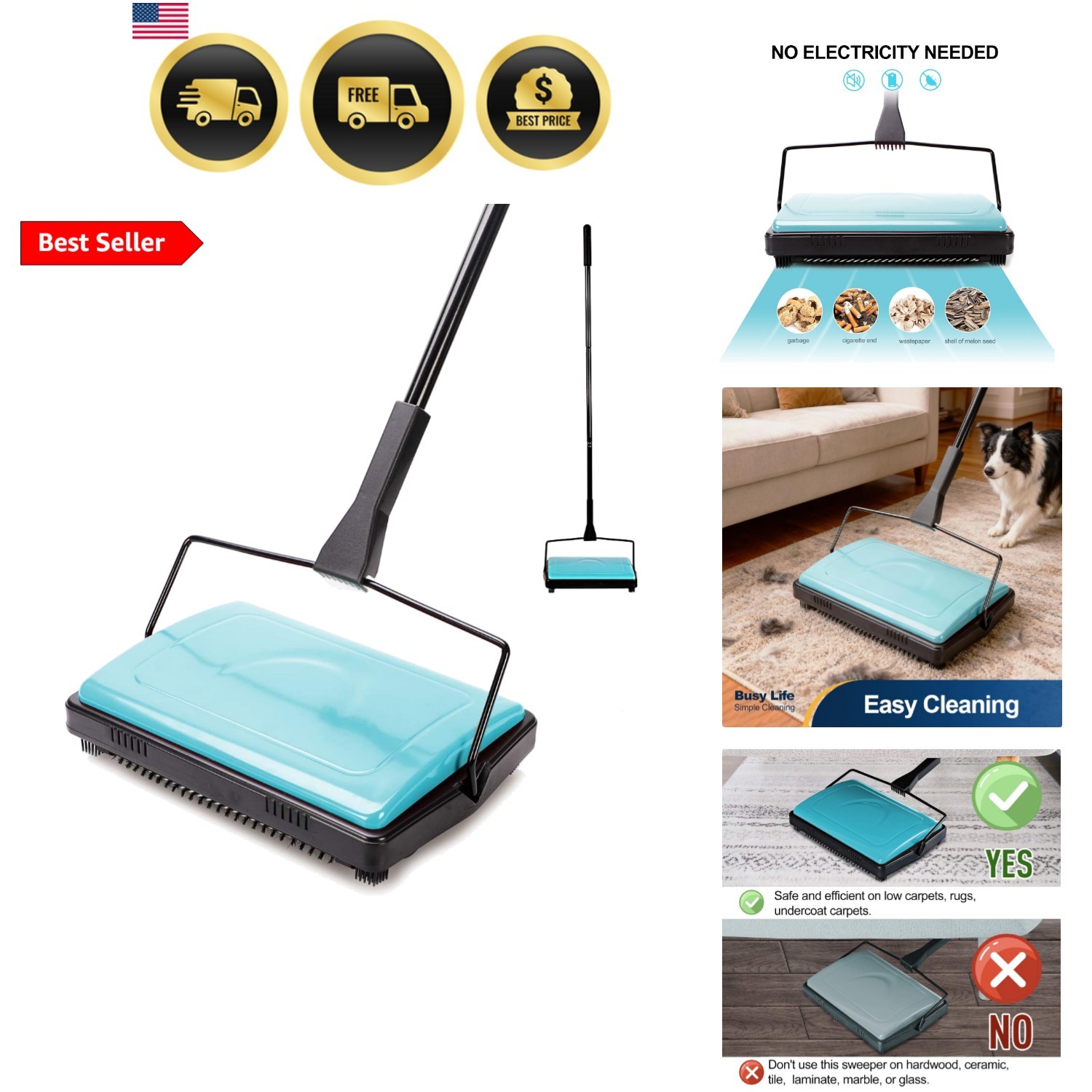 Carpet Sweeper Cleaner for Home Office Low&Undercoat Carpets Rugs Pet Hair Du…