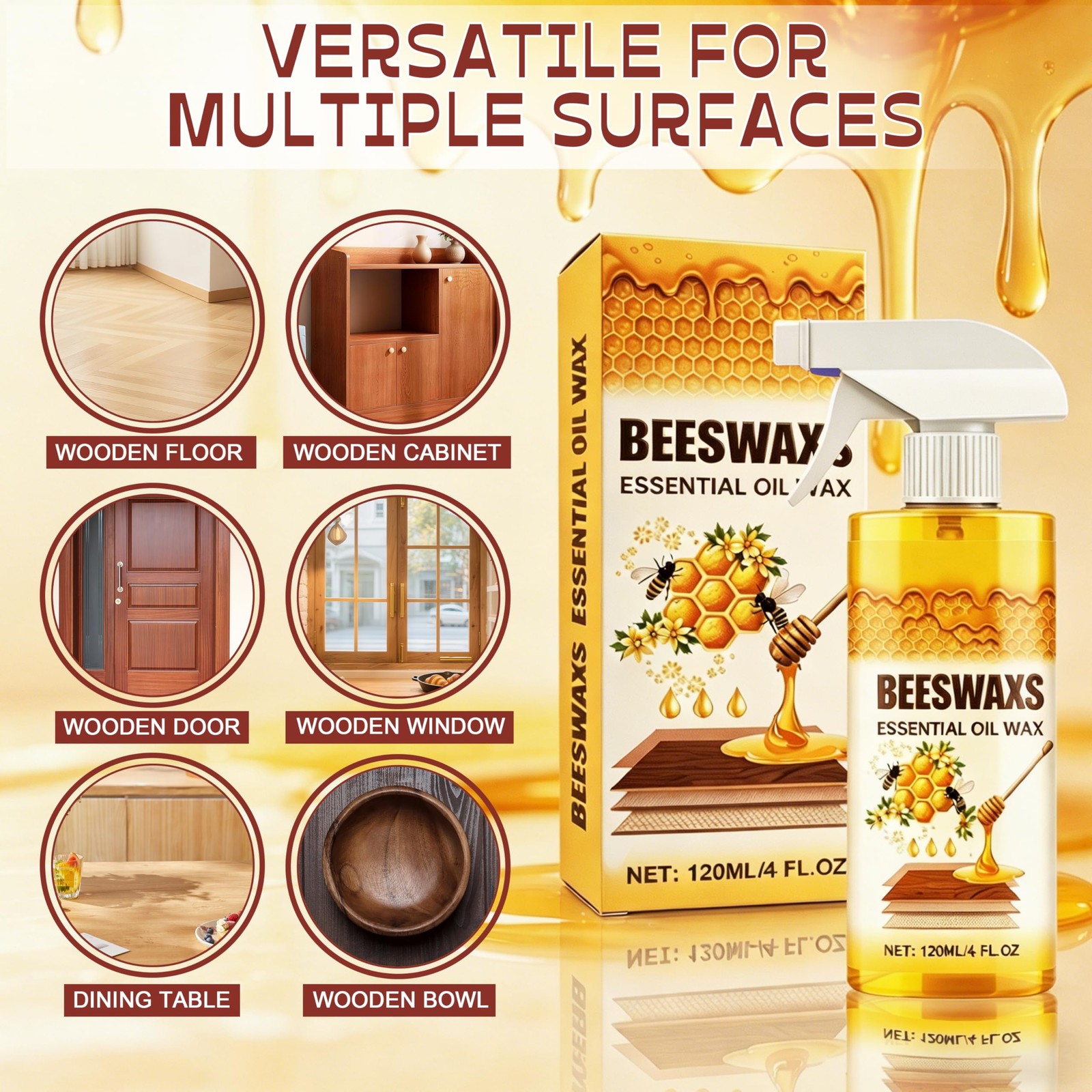 Furniture Polish Spray Multipurpose Wood Wax Restorer Beeswax Wood Polish Spray