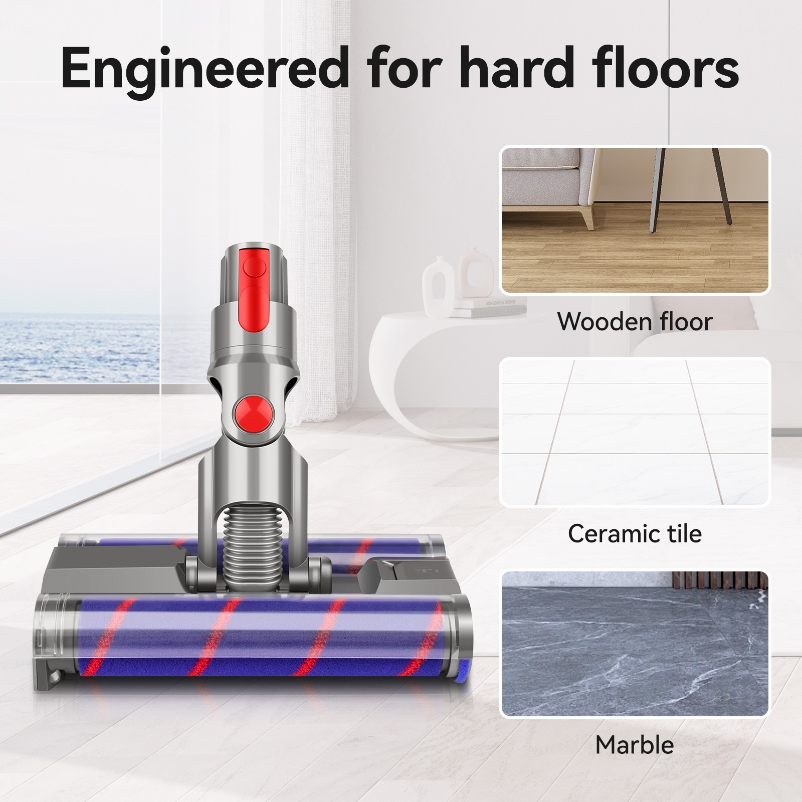 Soft Roller Brush Head for Dyson V7 V8 V10 V11 V15 Vacuum Cleaner with LED Light