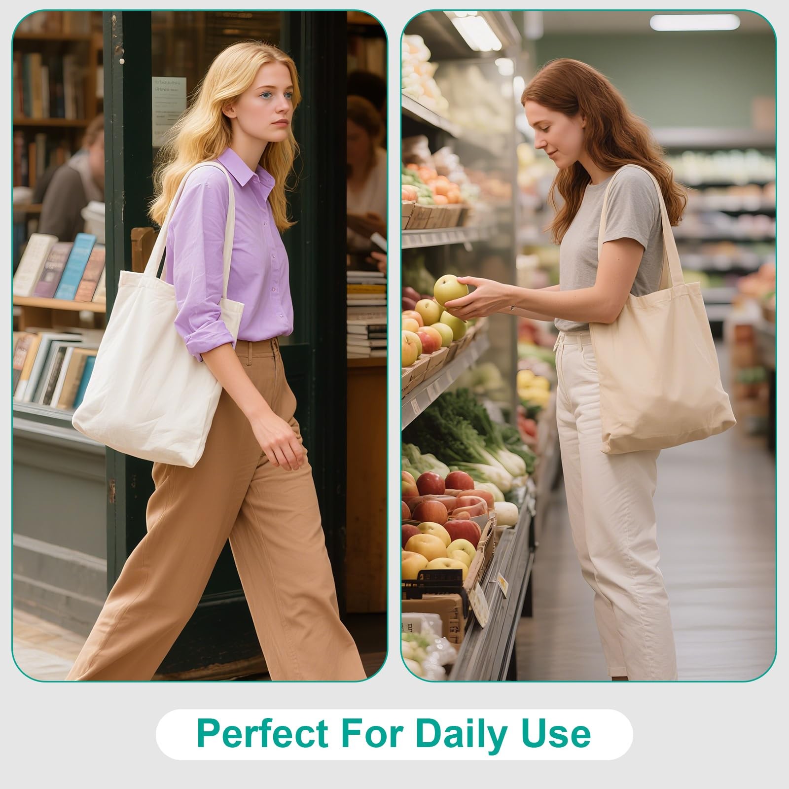 Reusable Canvas Tote Bags Lightweight Blank Grocery Bag for Shopping, Travel