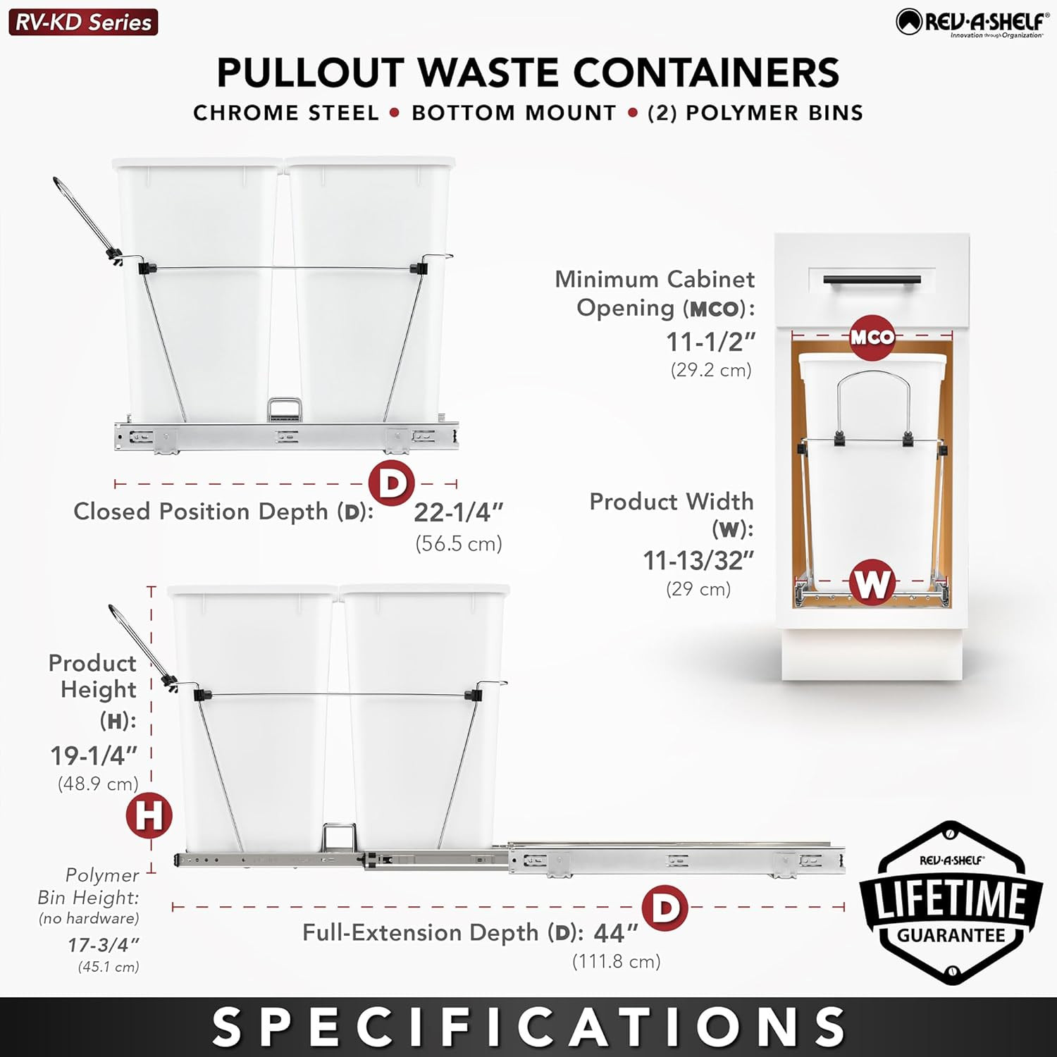 Pullout Trash Can for Kitchen Cabinets 27 Qt 12 Gallon Garbage Waste Recycling B