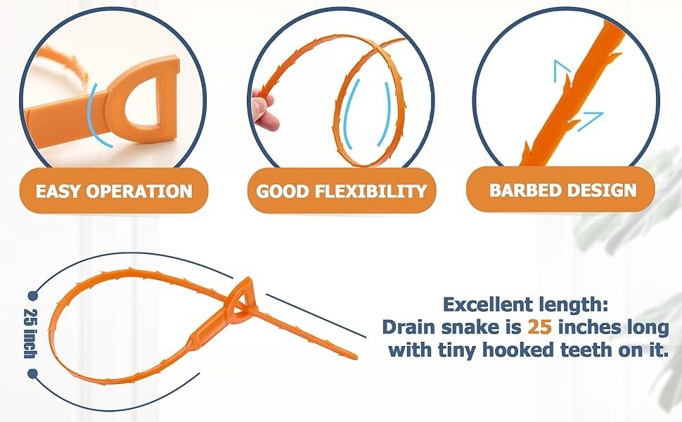 8 Pack 25inch Drain Snake Clog Remover, Drain Hair Remover, Sink Snake Drain …