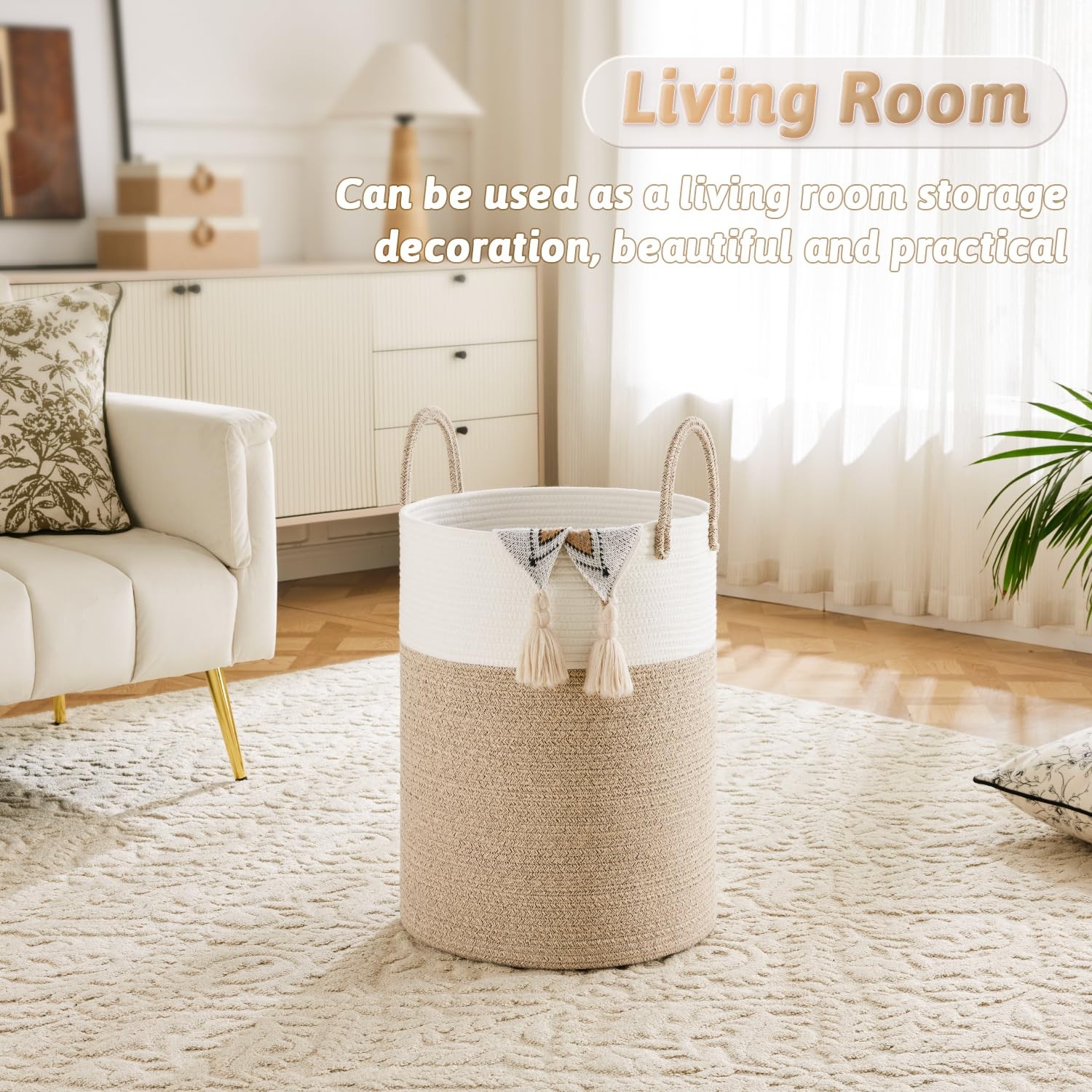 Artfeel Laundry Basket,Woven Cotton Rope Hamper,60L for 60L, Brown