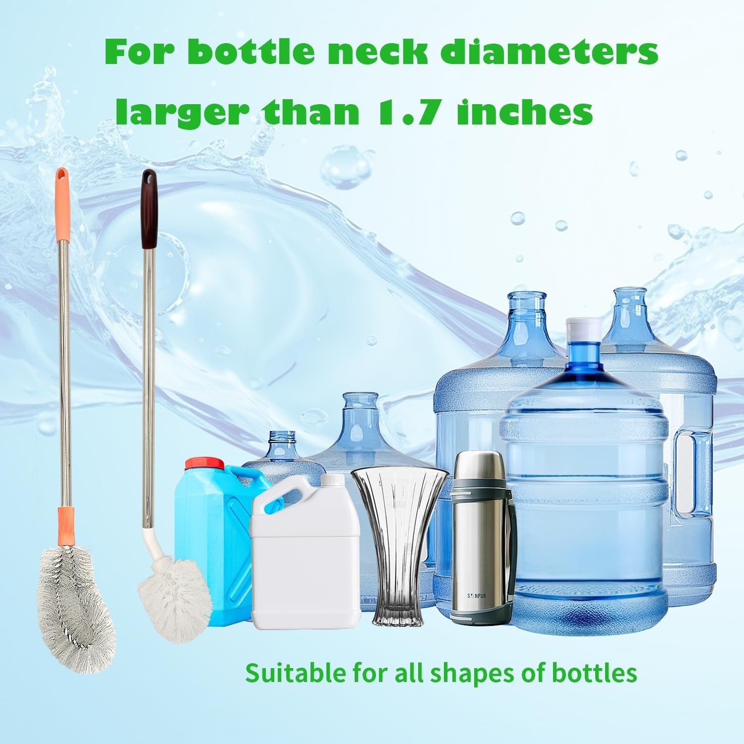 2-Pack Bucket Brush, Bottle Brush for Cleaning Extra Long Bottles, Gallon Jug…
