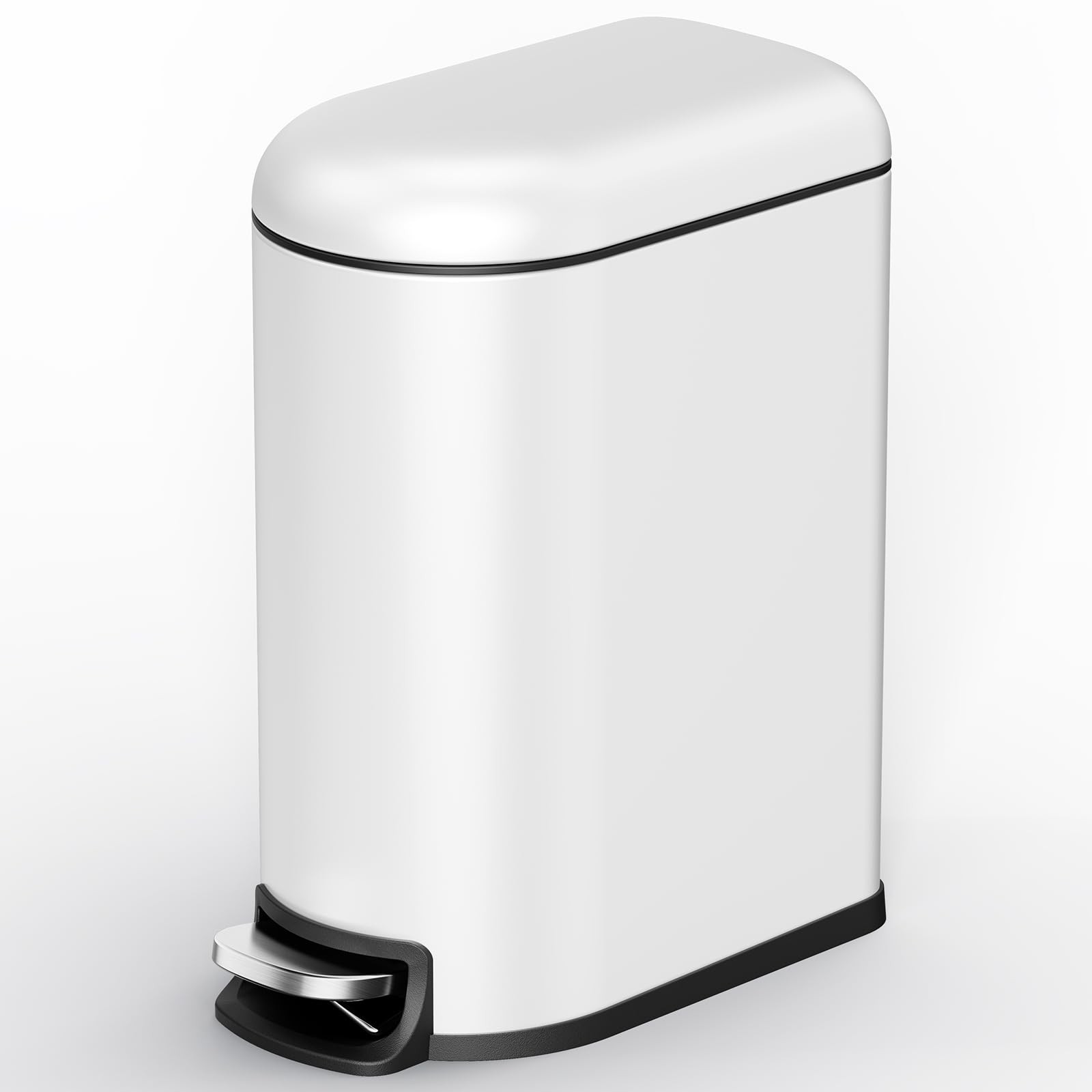 White 5L/1.3 Gallon Small Bathroom Trash Can With Lid Slim Stainless Steel