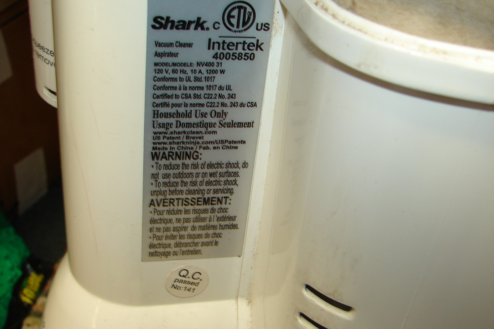 Shark NV400, NV401, NV402, NVC400C Floor Nozzle Top Cover,Genuine OEM White