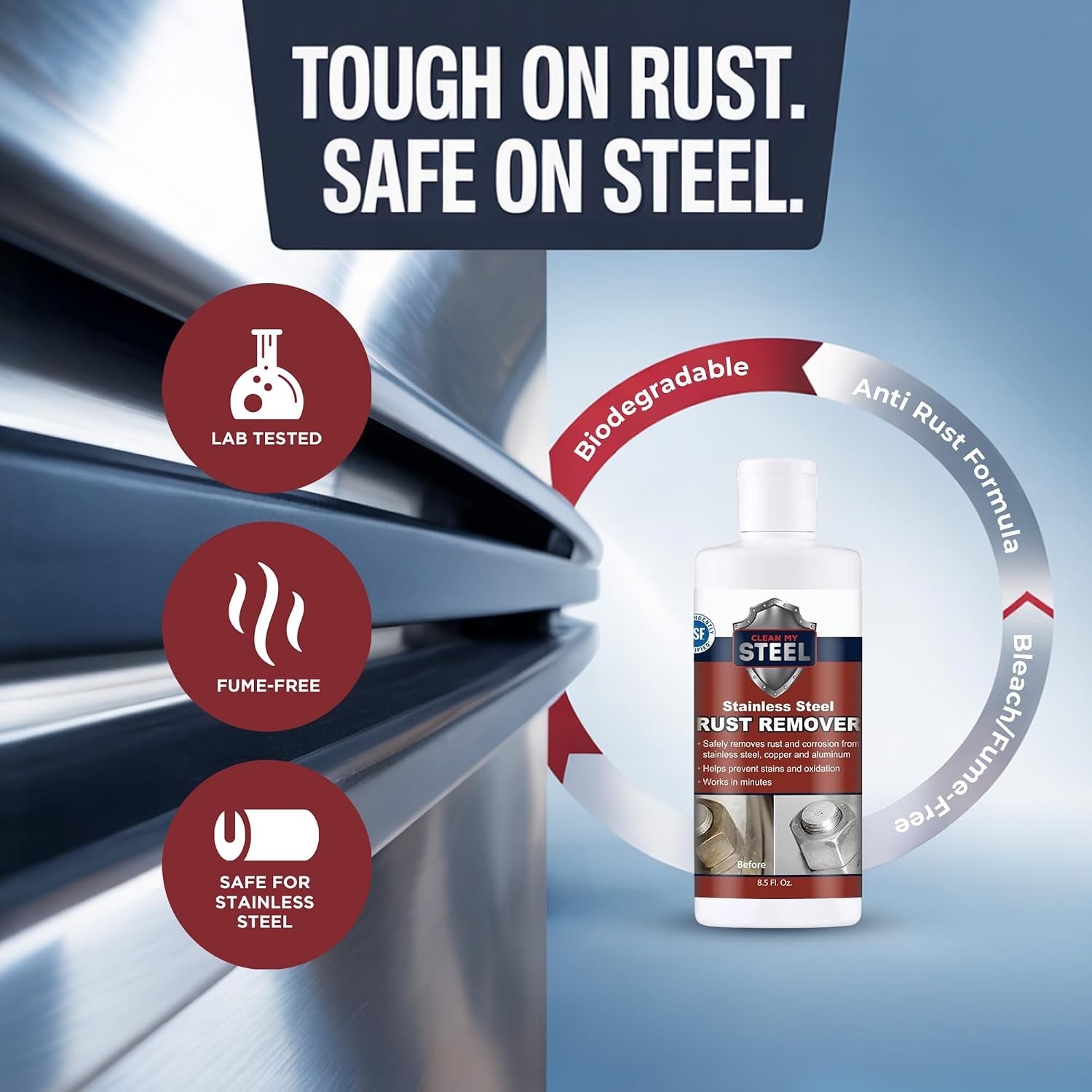 NSF Certified 8.5 oz Stainless Steel Rust Remover Cream – No Scrubbing Needed